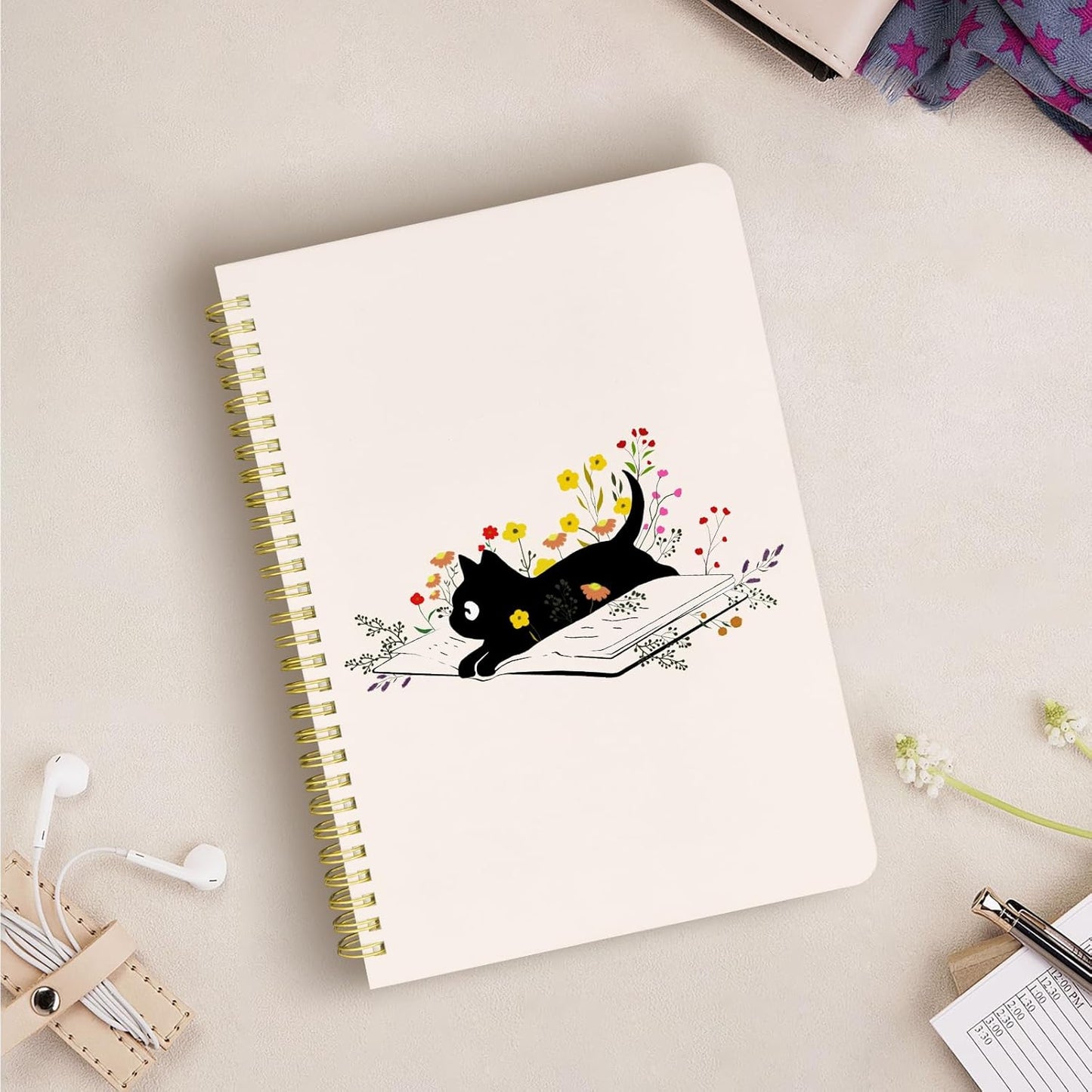 Cute Spiral Notebook journal B5 Aesthetic Pretty Design for Women Girls Kawaii with Pocket, 10 x 7.2 inch, Lined, Cat Book