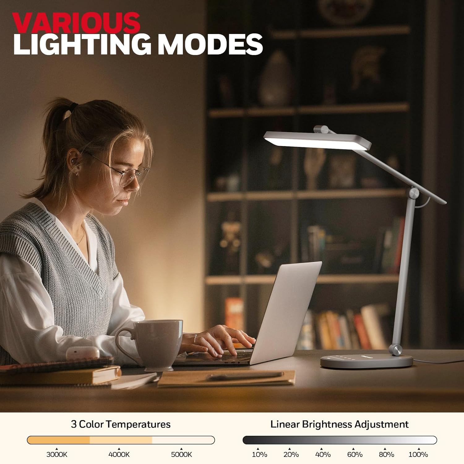 Honeywell Desk Lamp for Home Office, H4 Sunturalux™ Eye-Caring LED Desk Light, 700LM Dimmable Desk Lamp with Timer, Adjustable Desk Reading Light, Touch Auto Dimming Table Lamp for Study, Bedroom - Lumora Desk
