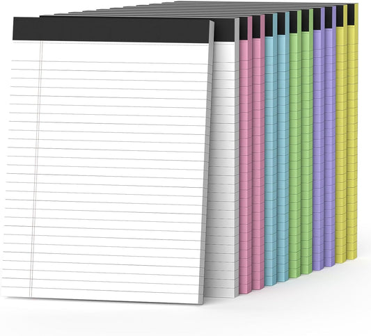12 Pack Colored Legal Pads 8.5" x 11" Note Pads Wide Ruled Lined Paper with Micro-Perforated Writing Notebook 30 Sheets per Pad (360 Total Pages) Notepad for School, Office & Home Supplies