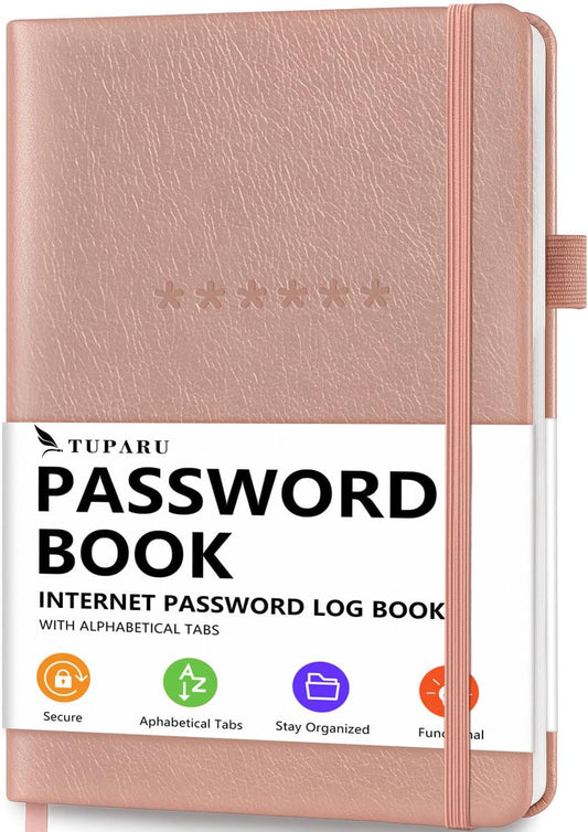 Password Book with Alphabetical Tabs – Hardcover Internet Address & Password Organizer – Password Keeper Notebook for Computer & Website – 5.2 x 7.6" Log-in Password Journal w/Thick Paper (Rose Gold)
