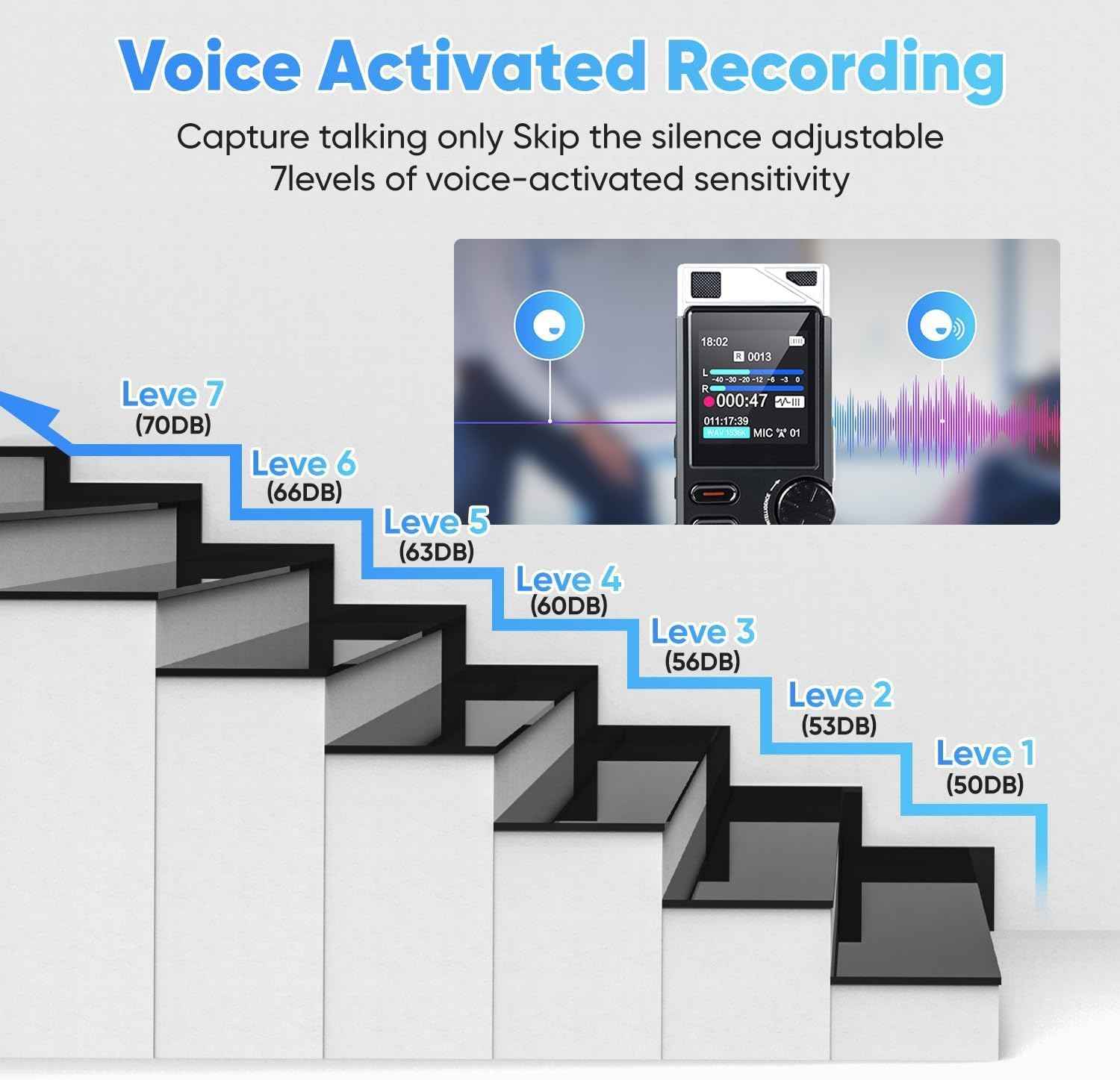 Professional 264GB WUCOTC Digital Voice Recorder - Voice Activated Recorder for Lectures Meetings - 18000 Hours Recording Device with Playback, MP3 Player, Password Protection, Variable Speed