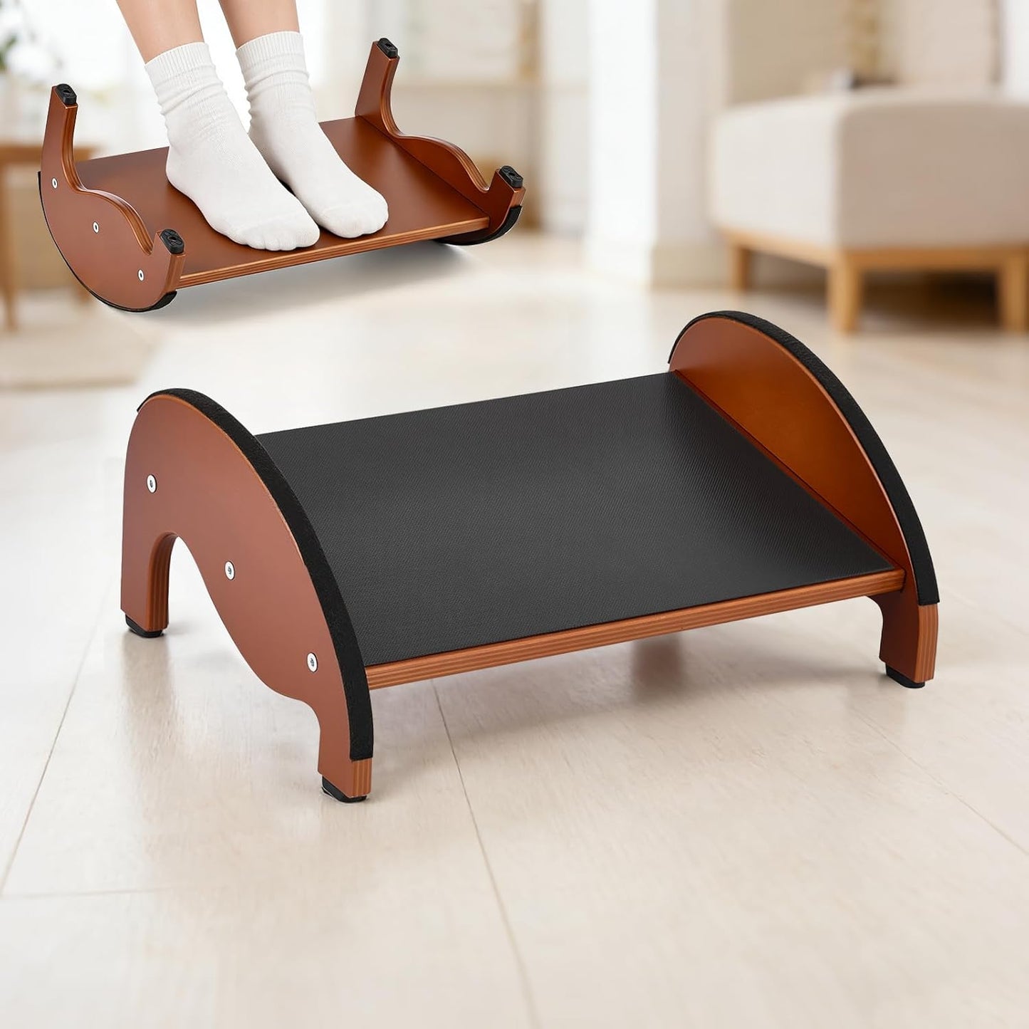 Foot Rest Under Desk – Ergonomic Solid Wood Under Desk Footrest with Non-Slip Silicone Top & Rubber Feet, 10° Tilt Foot Stool for Office Home, 40×28×16cm