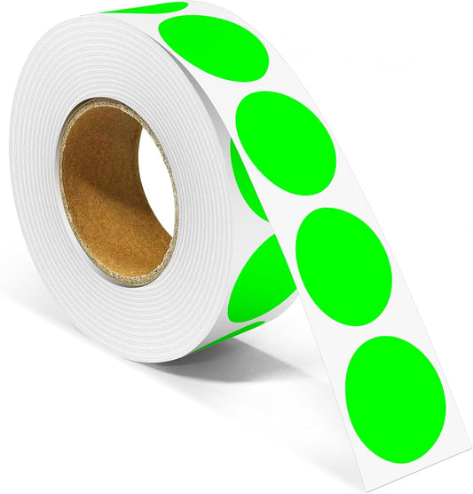 1 Inch Round Color Coding Labels, 1000 Dots Per Roll Fluorescent Green Color Coded Dot Stickers, Round Color Dot Labels for Organizing, Filing, and Storage