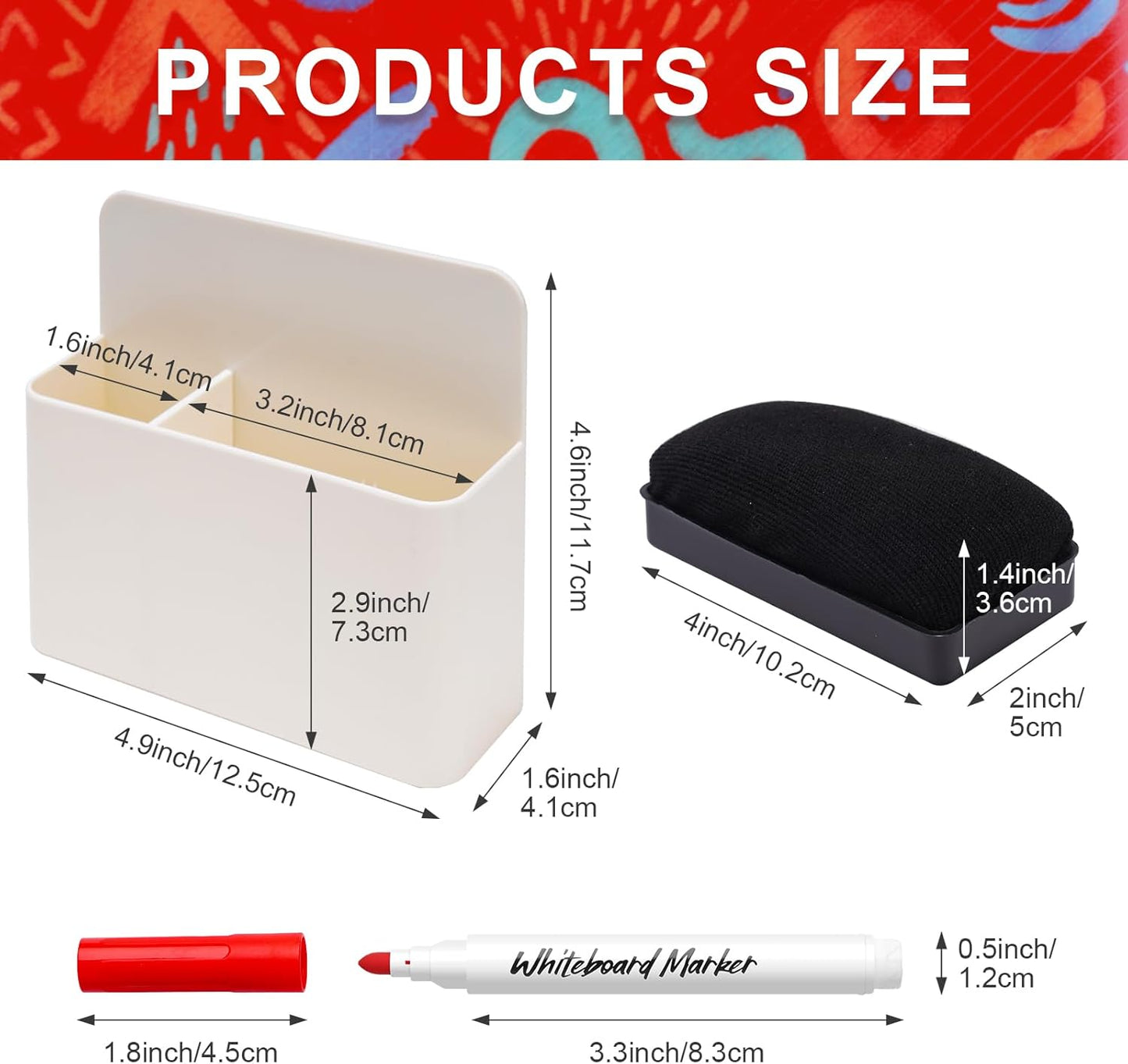 NiArt Whiteboard Magnetic Dry Erase Marker Holder Set, 12 Colors Fine Markers, Magnetic Whiteboard, Dry Eraser for Office