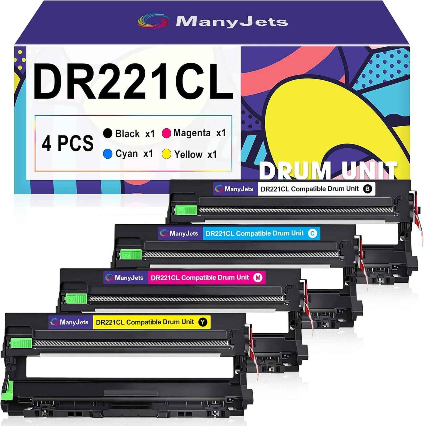 DR221CL Drum Unit Replacement for Brother DR221CL DR-221CL 4-Pack DR-221CL Drum Unit for MFC-9130CW 9330CW HL-3170CDW 3180CDW 3140CW MFC-9340CDW DCP-9020CDN MFC-9330CDW Printer (BK/C/M/Y)