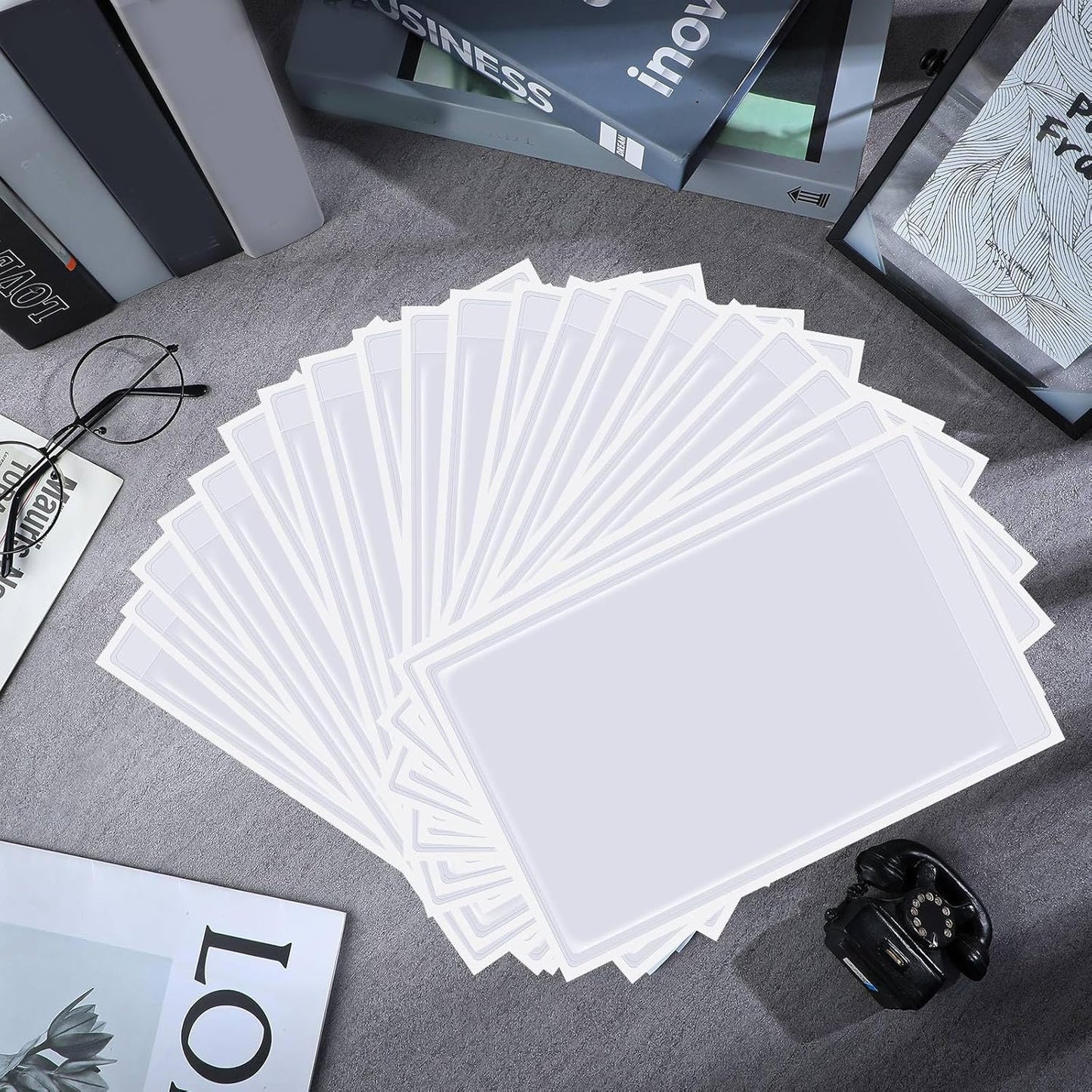 Outus Self Adhesive Shop Ticket Holders Clear Plastic Sleeves Adhesive Pockets Work Order Job Ticket Holders for Home Office Posting Signs(5 x 8 Inch,60 Pcs)