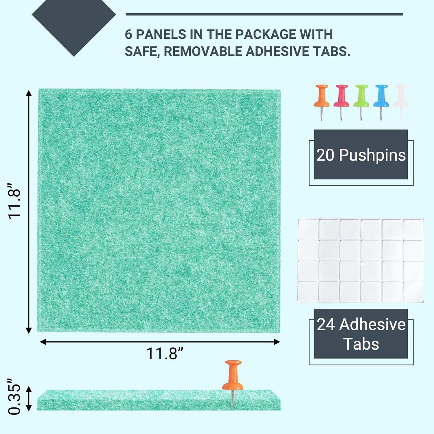 AKTOP Cork Board Bulletin Board 24"x36", 6 Pack Removable Felt Cork Board Tiles for Wall, Large Corkboard Notice Pin Board for Office, School & Home,24 Safe Adhesive Tabs, 20 Push Pins, Lake Blue - Lumora Desk