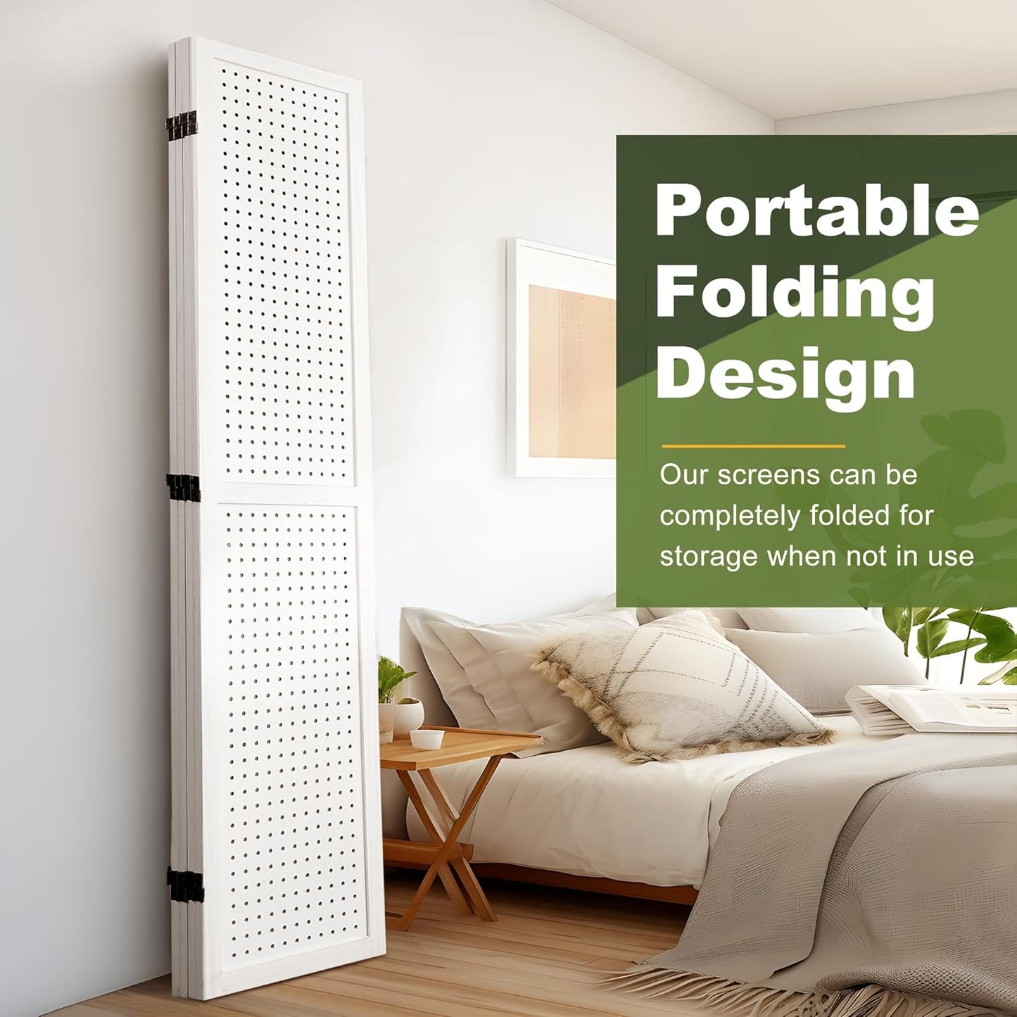 NicBex 4 Panel Pegboard Display,5.6FT Wood PegBoard Room Dividers,Folding Privacy Screens Portable Freestanding Display Board for Craft/Art Shows,Room Separation,White - Lumora Desk