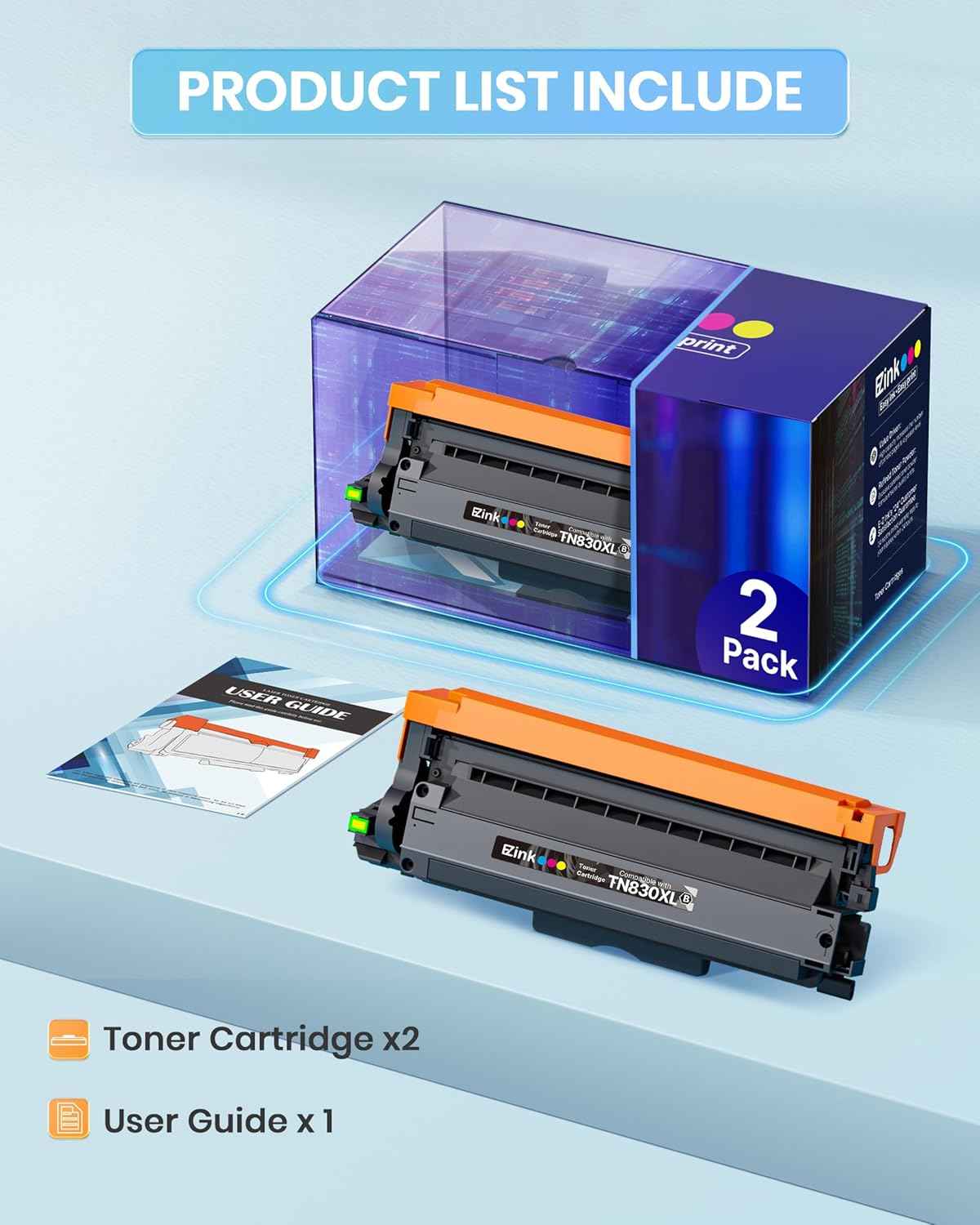 E-Z Ink TN830XL Toner for Brother Printer Compatible for Brother TN830XL TN830 Toner Cartridges to Use with DCP-L2640DW HL-L2460DW HL-L2480DW HL-L2400D (2 Black)