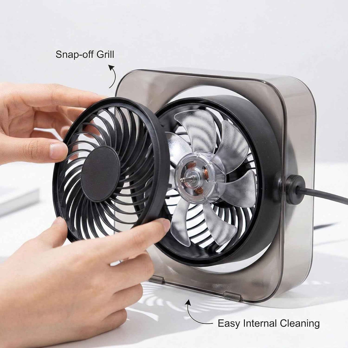 OTPEIR Mini Desk Fan, Powerful Yet Gentle Airflow Small Desktop Fan with 3 Speed Settings, Adjustable Angle One-Button Control, Detachable Easy-Clean Design, USB Desk Fan for Office Bedroom,Grey