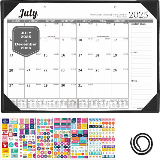 Ospelelf Desk Calendar 2025-2026 Wall Monthly Planner 12"x17" Leather Pad with Protective Cover 18 Months July 2025 to December 2026 Black