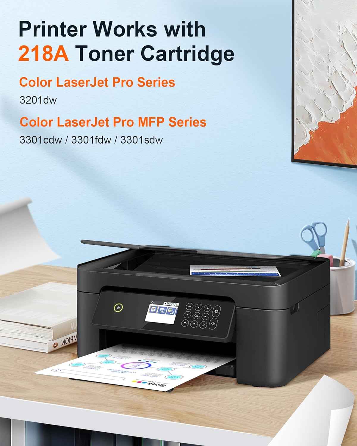 E-Z Ink Pro Compatible for HP 218A Toner Cartridges 4 Pack (with Chip) 3301fdw Toner Work for HP 218A 218X 218 for Color LaserJet Pro MFP 3301fdw 3301cdw 3201dw 3301sdw 3301 Printer Ink W2180A W2180X
