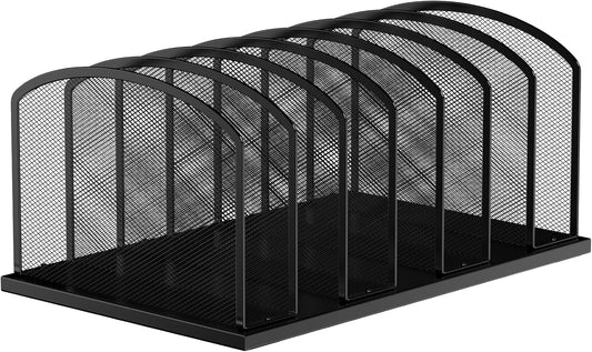 Desk File Organizer 7 Sections Upright Mesh File Sorter Organizer for Desk, Office Organization File Holder for Home, Office & Classroom (Black, 1Pack)