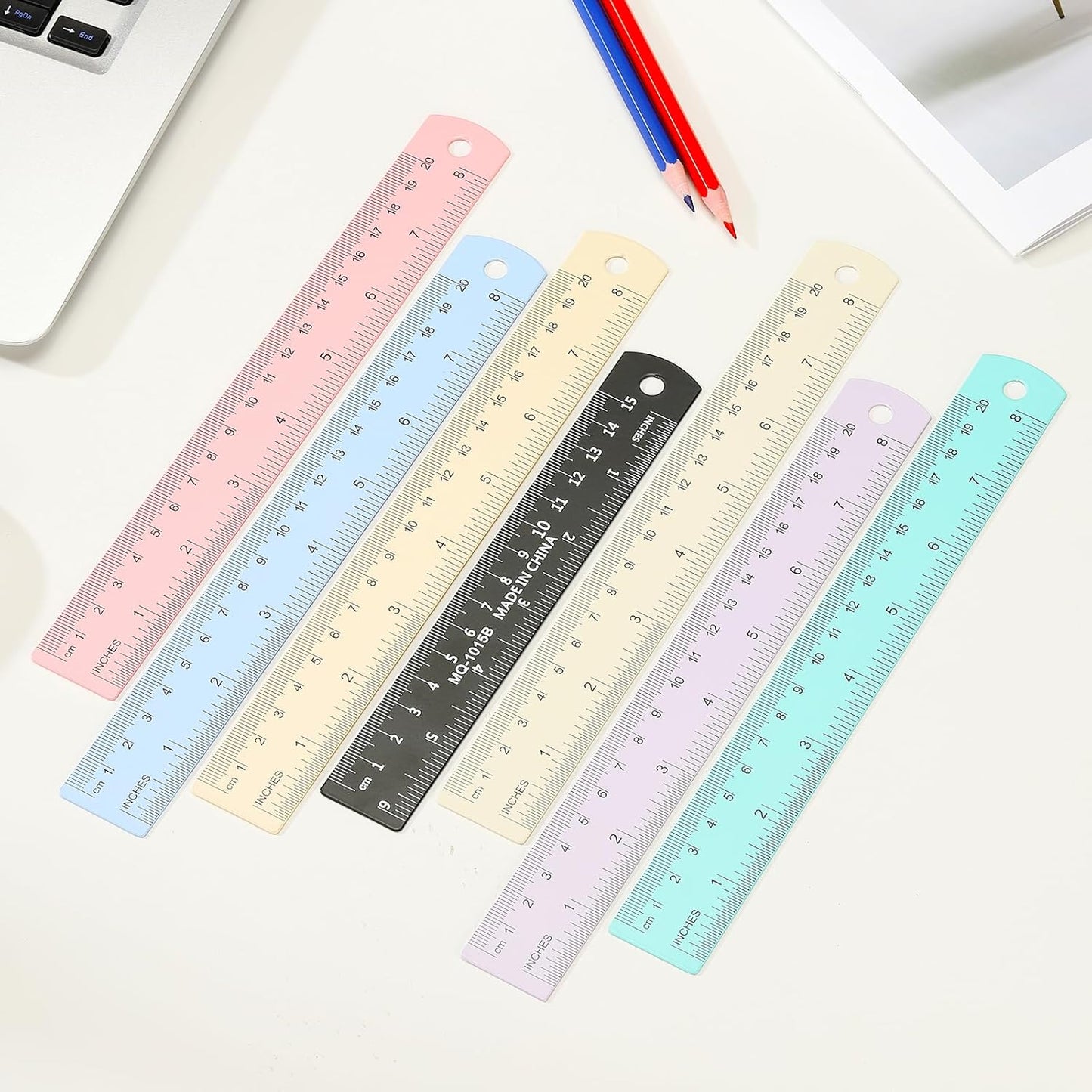 PATIKIL 20cm/8" Metal Ruler, 2 Pack Aluminum Alloy Rulers with Centimeters, Millimeters, Inches and Conversion Table Straight Edge Ruler for Writing Machinist Drafting, Blue Green