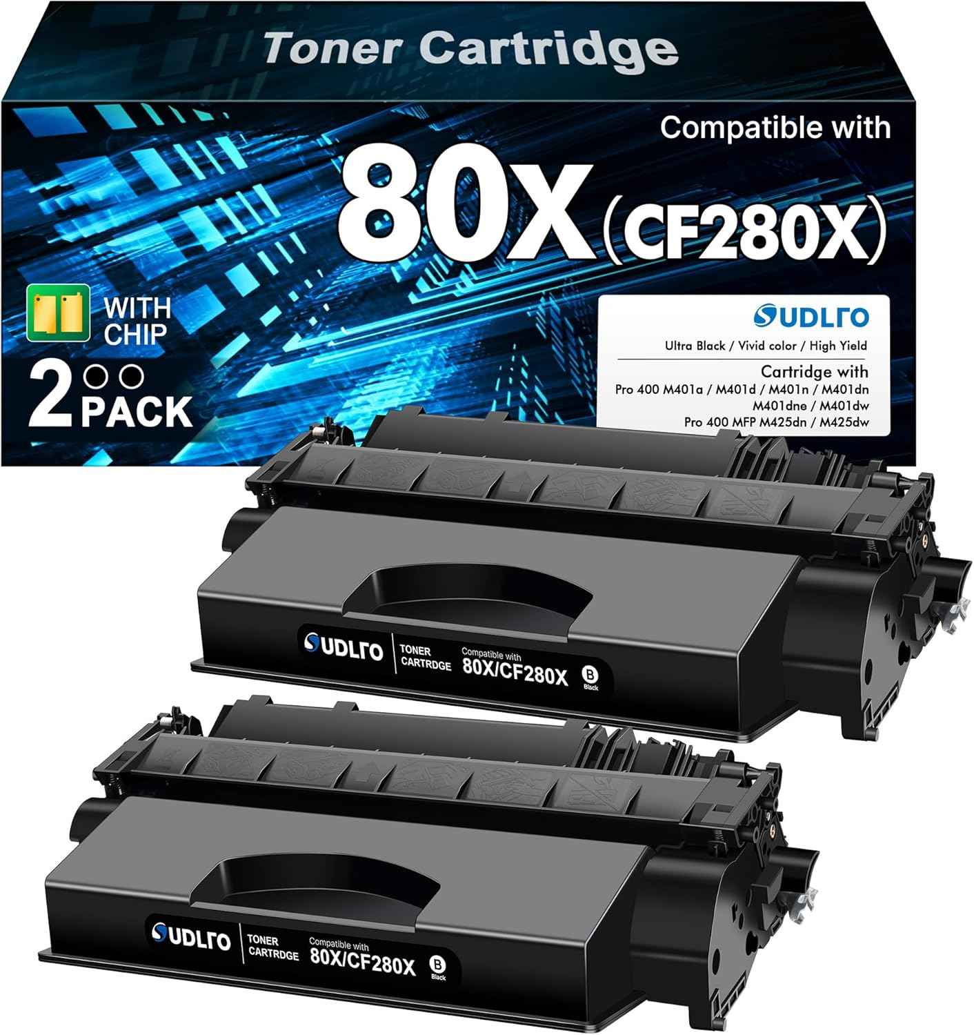 CF280X 80X Toner Cartridge Black High Yield Replacement for HP 80X CF280X 80A CF280A Compatible with HP LaserJet Pro 400 M401a M401d M401n M401dn M401dne M401dw MFP M425dn M425dw Printer Ink (2-Pack)