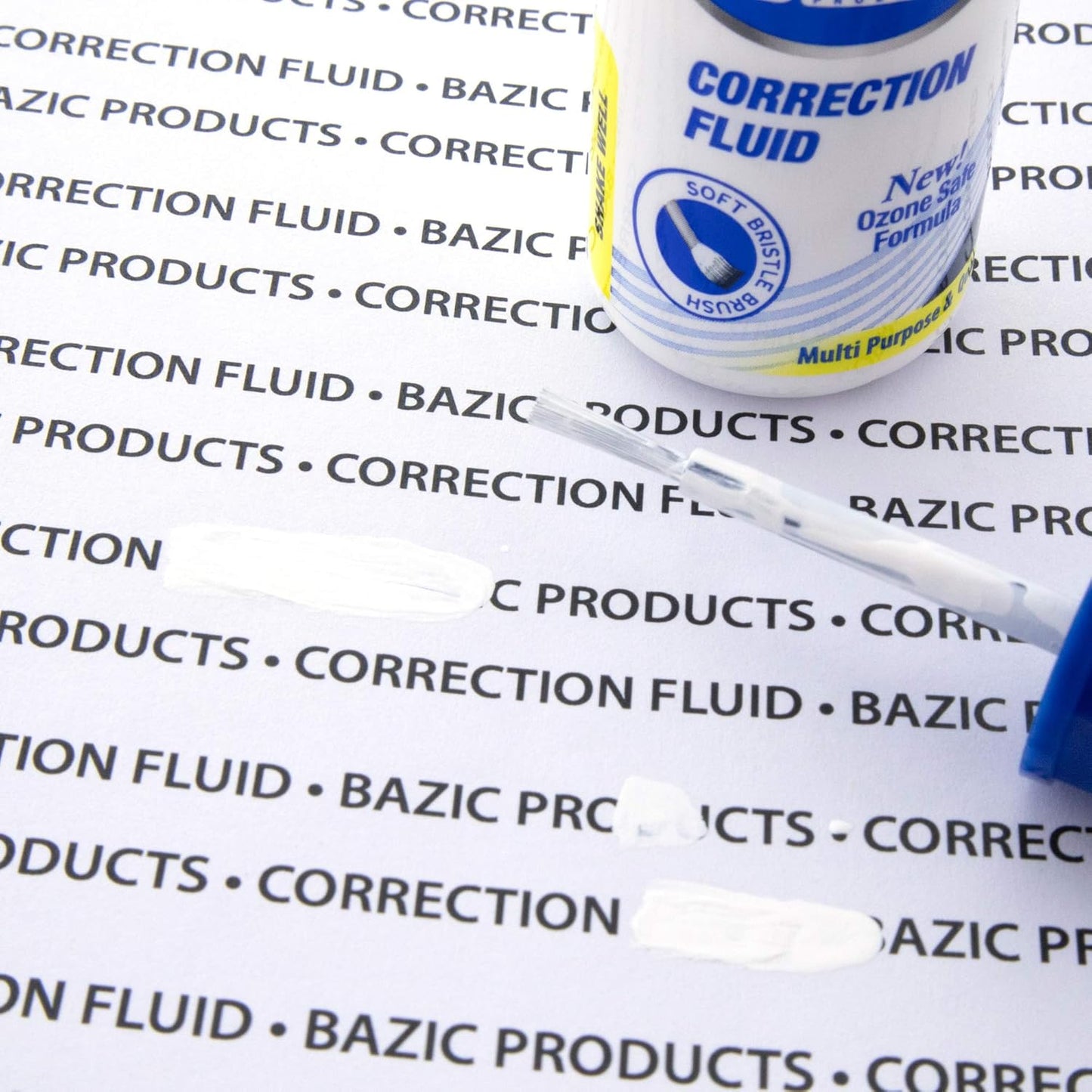 BAZIC Correction Fluid (0.7 oz / 20 ml), Soft Bristle Brush Applicator, Instant Corrections Pen White Out Wipe Out Liquid (2/Pack), 2-Packs