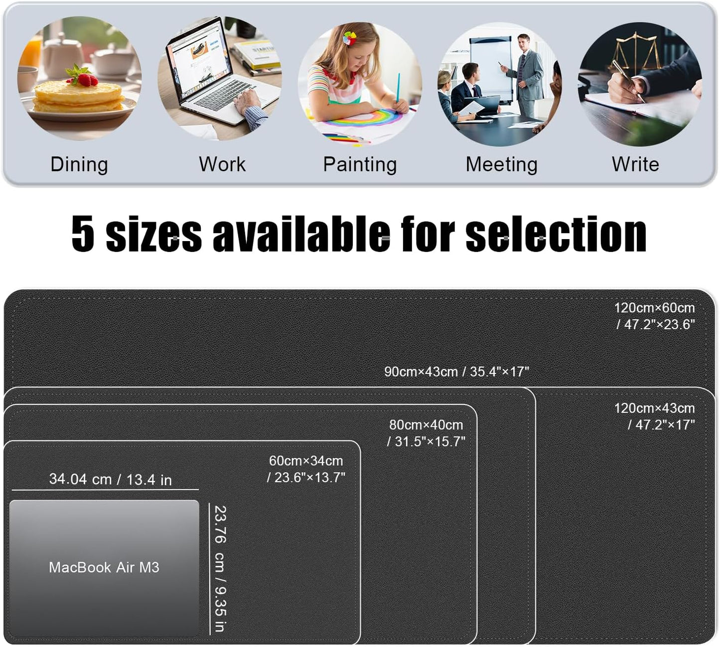 Large Desk Pad 35.4" x 17", Non-Slip Desk Mat with PU Leather & Natural Cork, Waterproof Writing Desk Natural Cork, Computer Mat Desk Protector for Office Home, Black