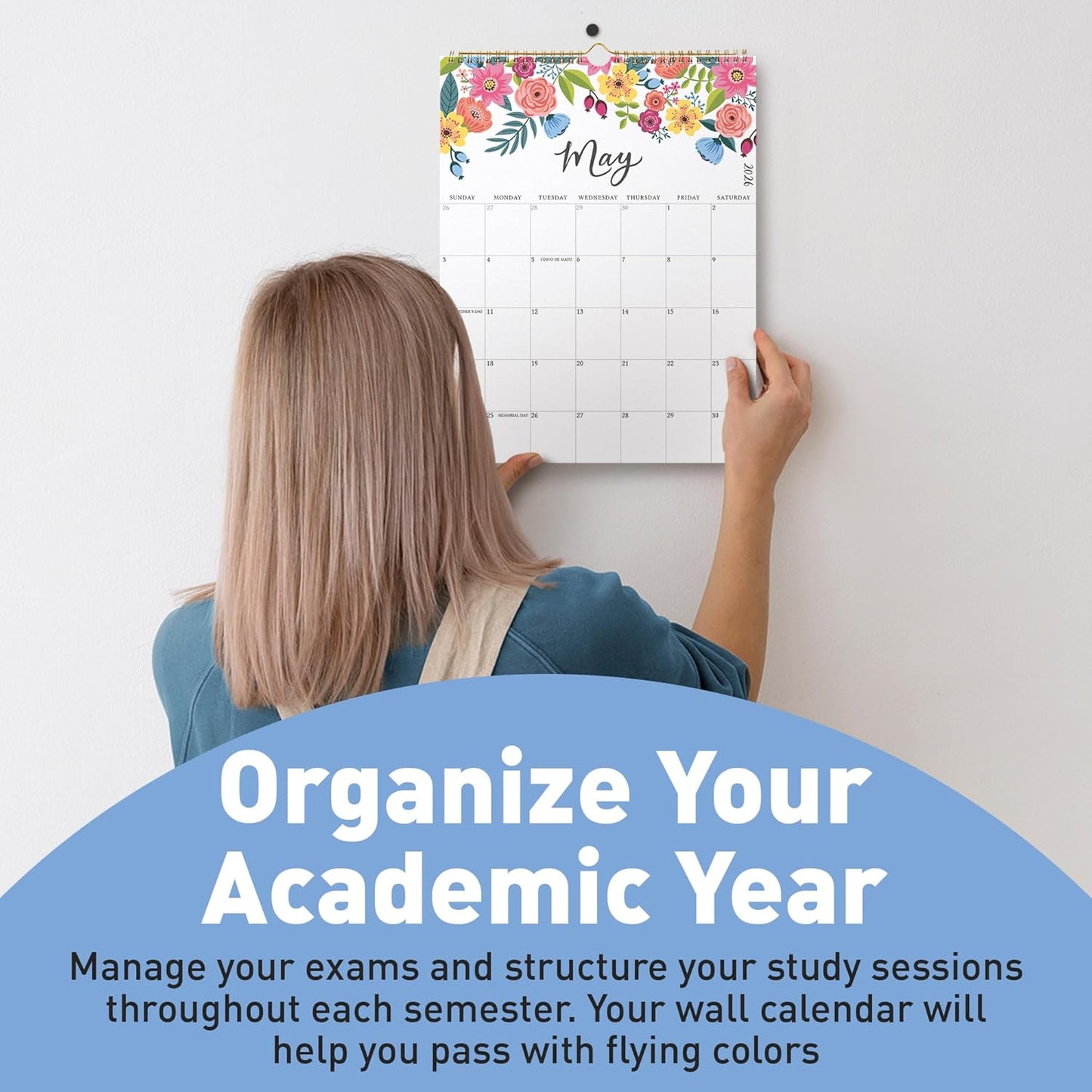 S&O Vertical Floral 2026 Wall Calendar - Tear-Off Monthly Calendar through December 2026-18 Month Academic Wall Planner - Hanging Organizer to Track Anniversaries & Appointments - 13.5"x10.5”in