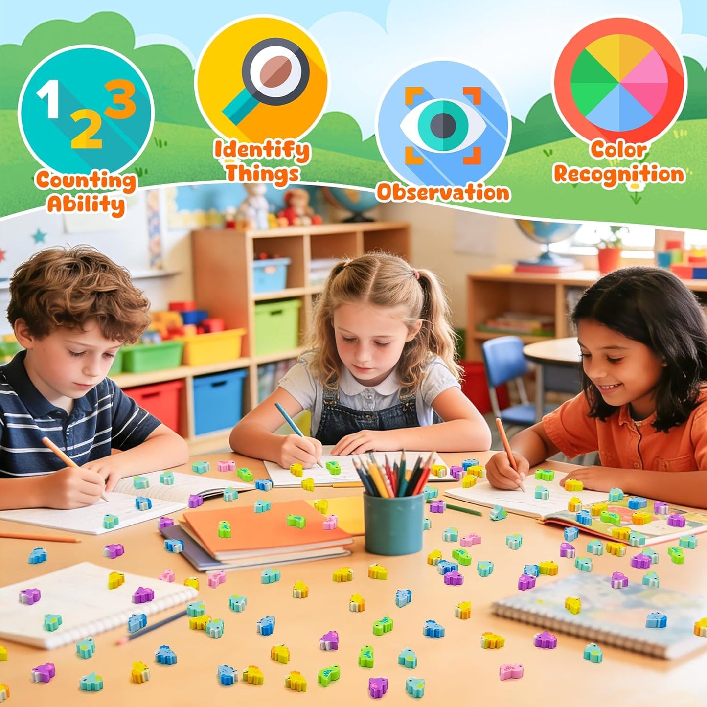 200pcs Dinosaur Mini Erasers for Kids, Bulk Cute Pencil Erasers Small Fun Erasers for Classroom Rewards Party Favors Gift Filling Eraser