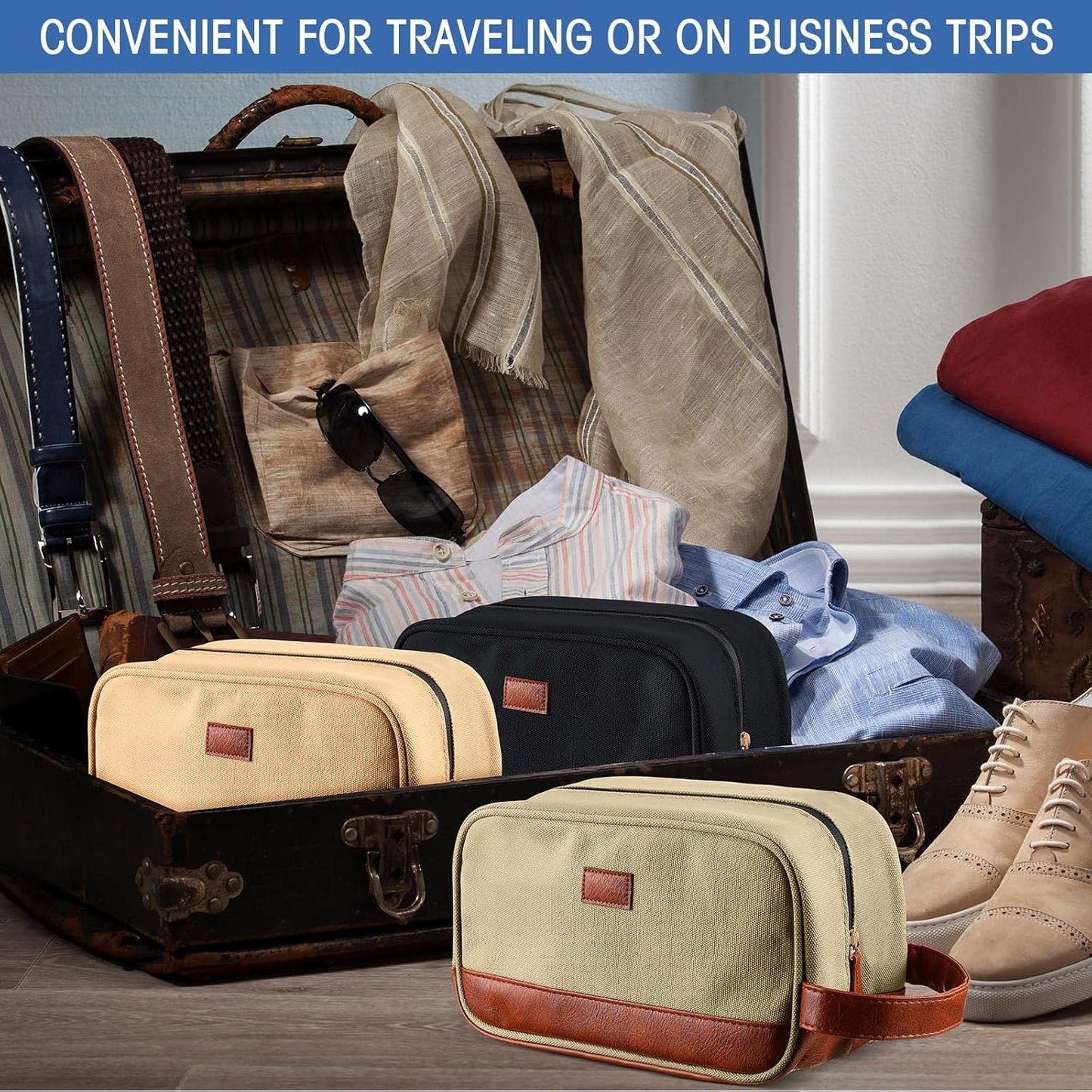 Paterr 6 Pcs Men's Toiletry Bags for Traveling Wedding Groomsmen Gifts Canvas and Leather Bathroom Shaving Bag for Groomsmen Father's Day Wedding Party Favors