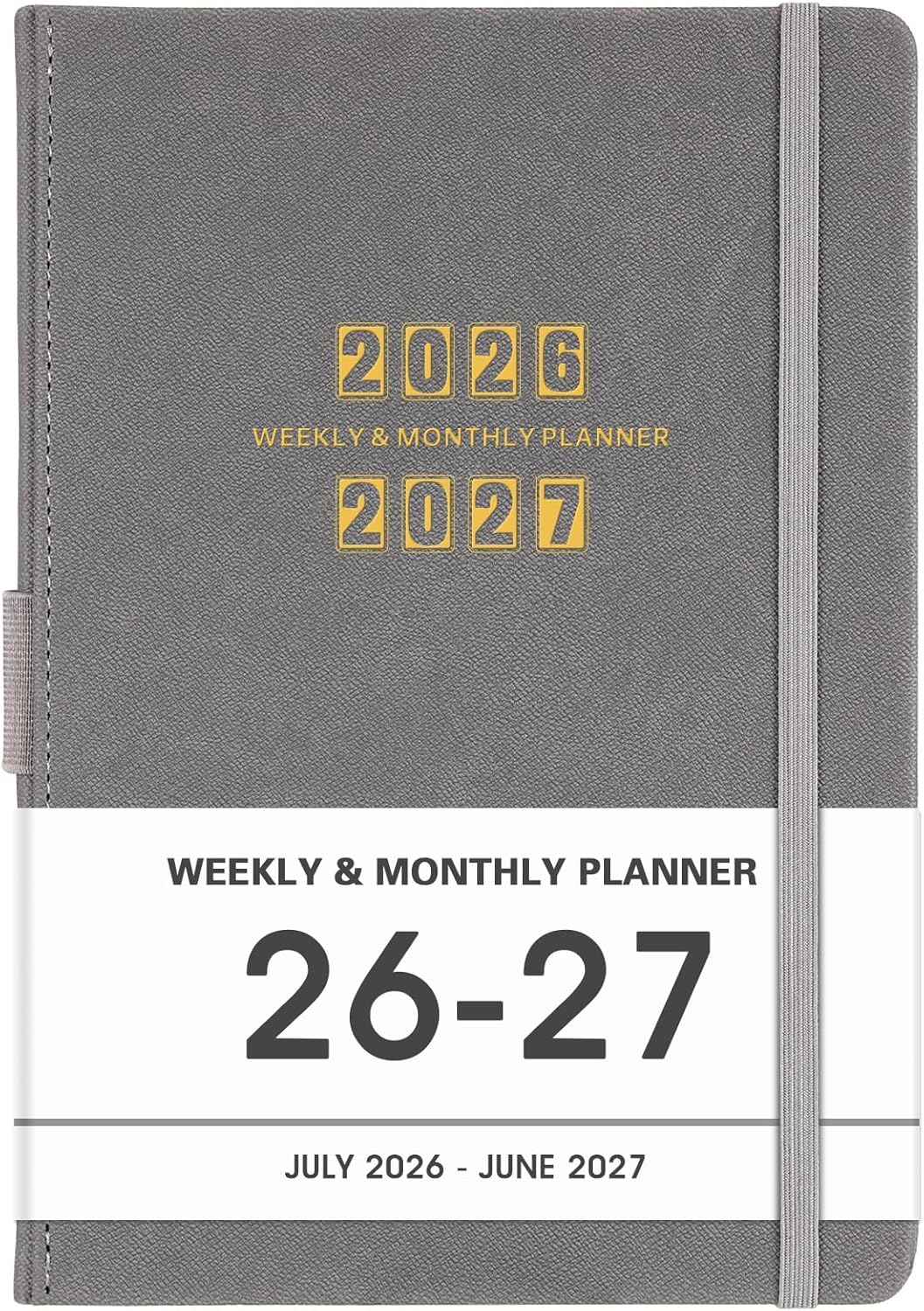 Planner 2026-2027 - 2026-2027 Planner Weekly and Monthly, Jul. 2026 - Jun. 2027, 5.75" x 8.25", Leather Planners with Thick Paper, Hardcover, Pen Loop, Back Pocket with Notes Pages - Grey