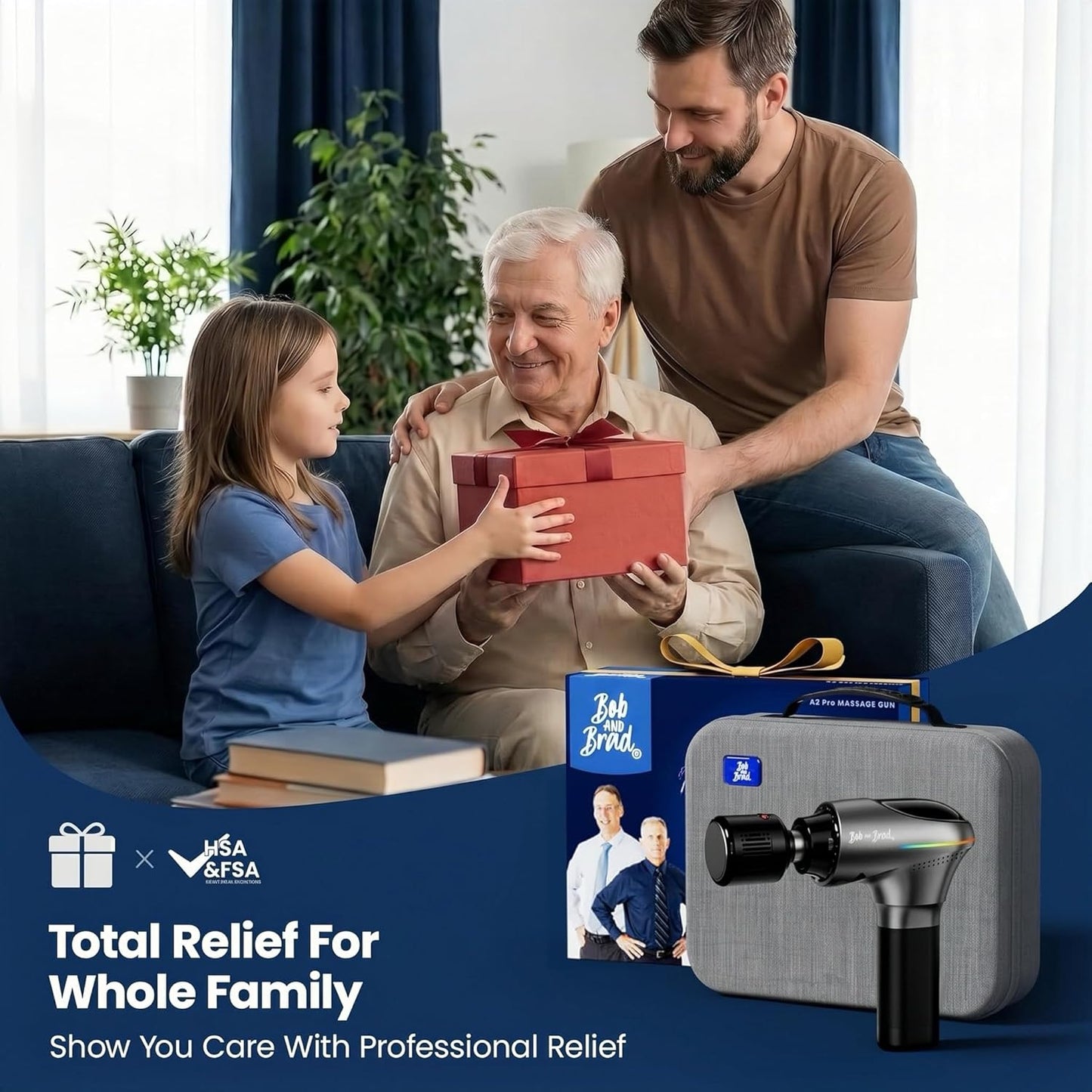 BOB AND BRAD A2 Ultra Deep Tissue Massage Gun with Red Light & Infrared Heat, FSA-HSA Eligible, Pro Percussion Muscle Massager for Athletes, Back, Leg & Full Body Pain Relief with Smart Force Sensor