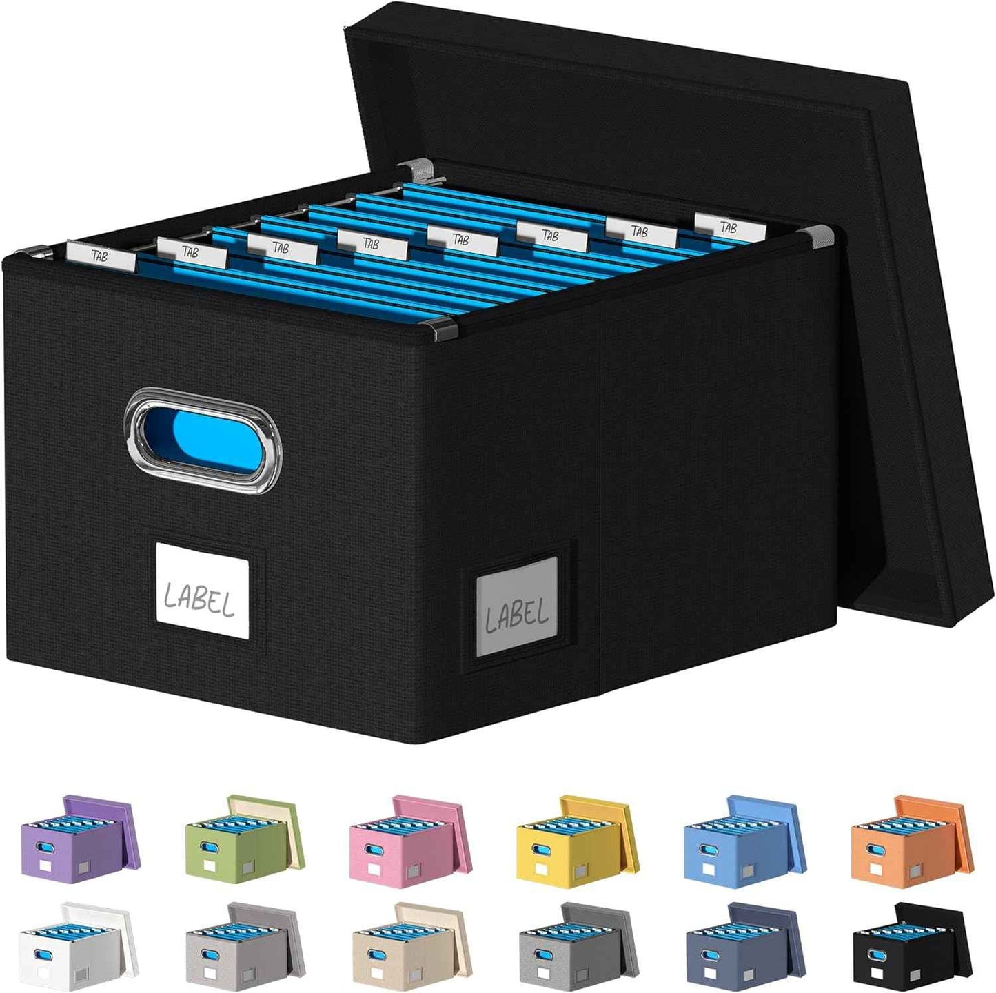 File Organizer Collapsible Storage Box for Office File Box with Lids Document Organizer for Office and Home Easy Slide Durable Hanging File Box (Black)