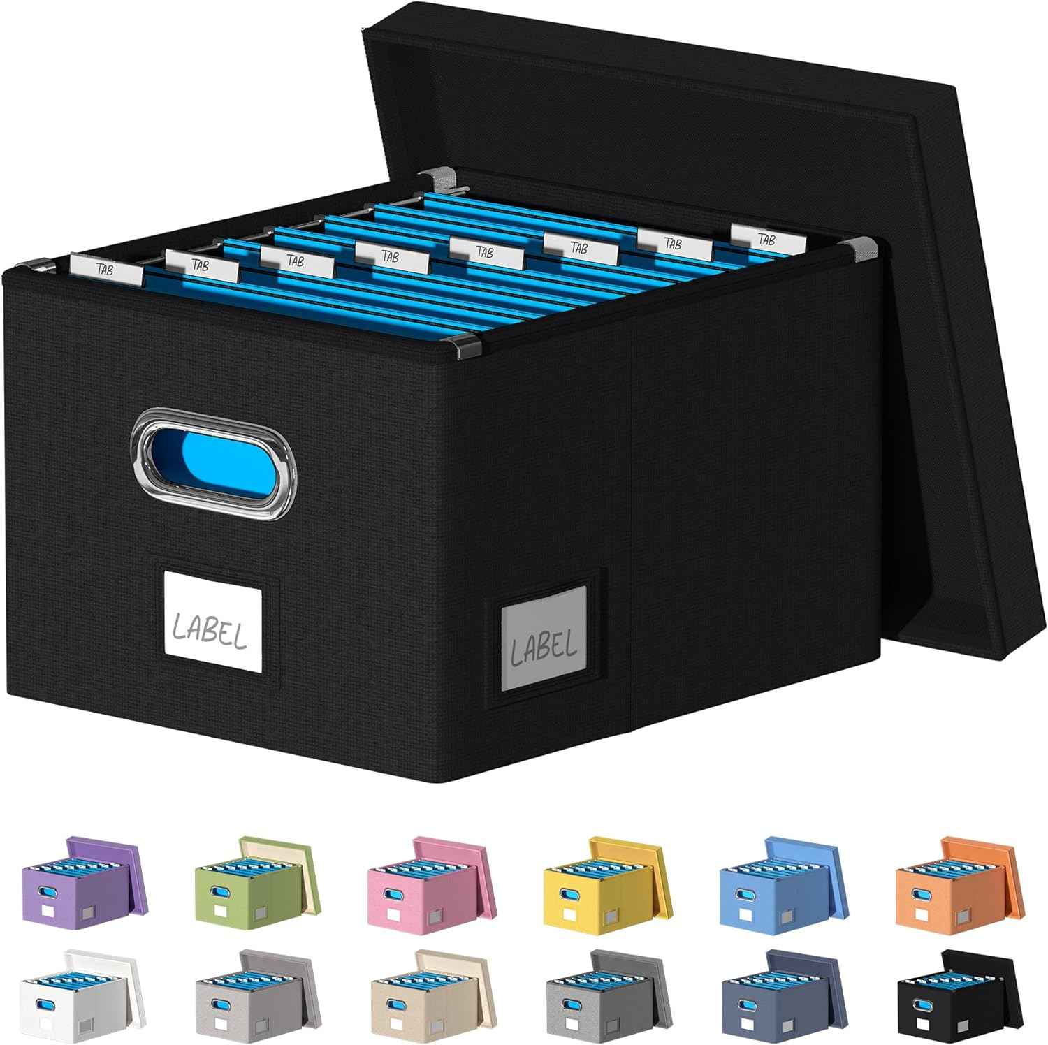 File Organizer Collapsible Storage Box for Office File Box with Lids Document Organizer for Office and Home Easy Slide Durable Hanging File Box (Black)