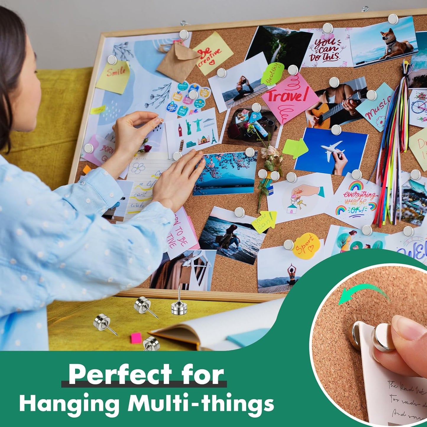 20 Sets Magnetic Push Pins, Silver Magnetic Tacks, Thumbtacks for Hanging, Poster Hanger, Push Pin Plips, Thumb Tacks for Wall, Push Pins for Bulletin Board Cork Board, Cubicle Accessories