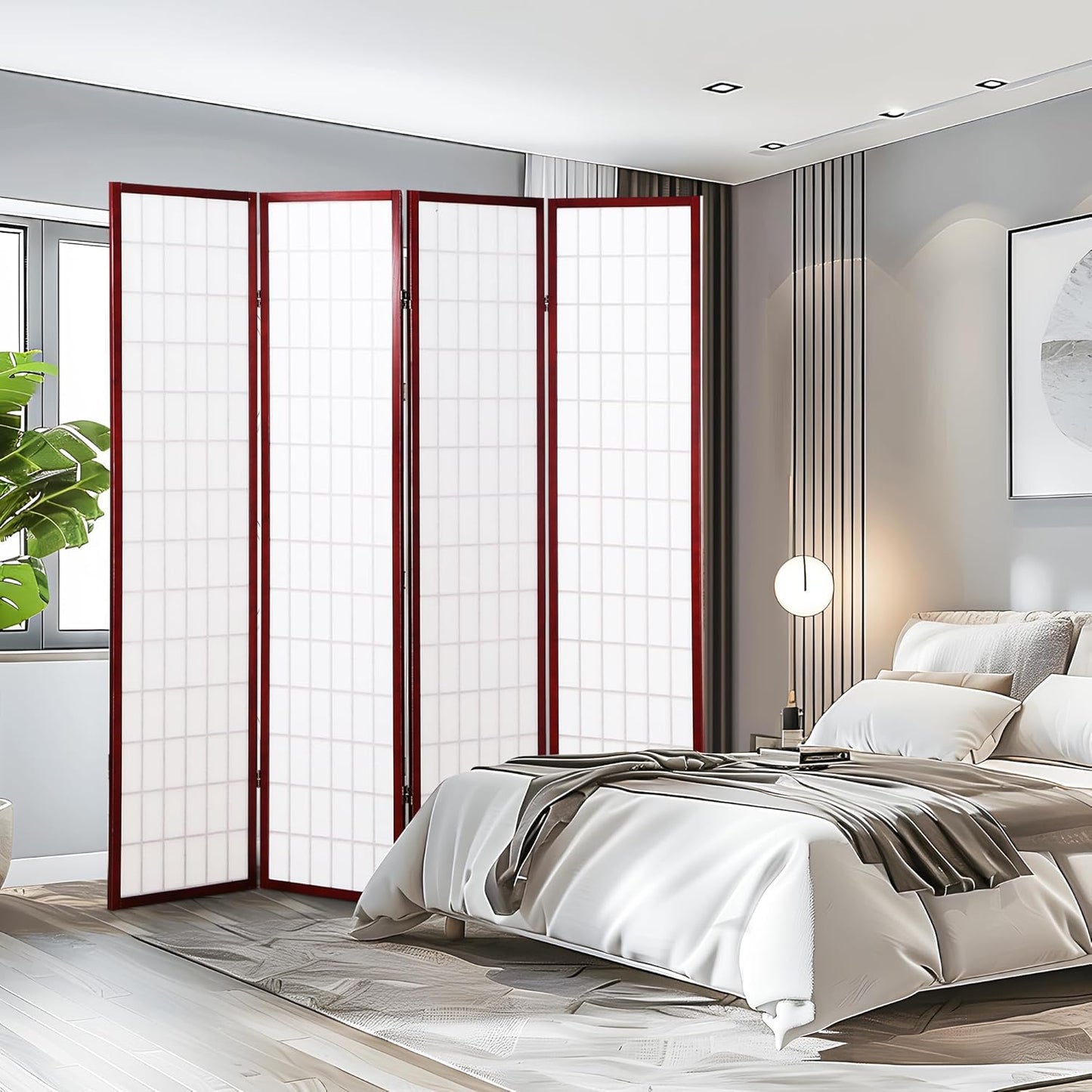 NicBex Room Divider 4 Panel Room Dividers with Oriental Style Partition Room Dividers and Folding Privacy Screens Wall Divider for Home, Office, Room Separation,72" W x 2" D x 72" H, Cherry - Lumora Desk