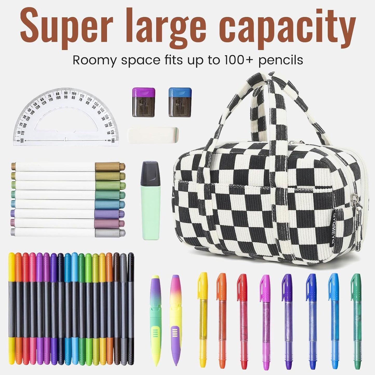 Large Pencil Case Pouch, Extra Big Pencil Bags with Zipper, Cute Corduroy Pencil Pouch with 5 Compartments, Pen Bag Wide Opening, Pencil Pouch Organizer, Pencil Box for Teen Girls Adults