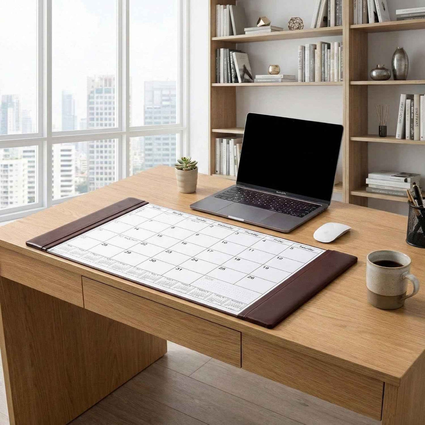 Chocolate Brown Leather Desk Pad w/Calendar, 34 x 20