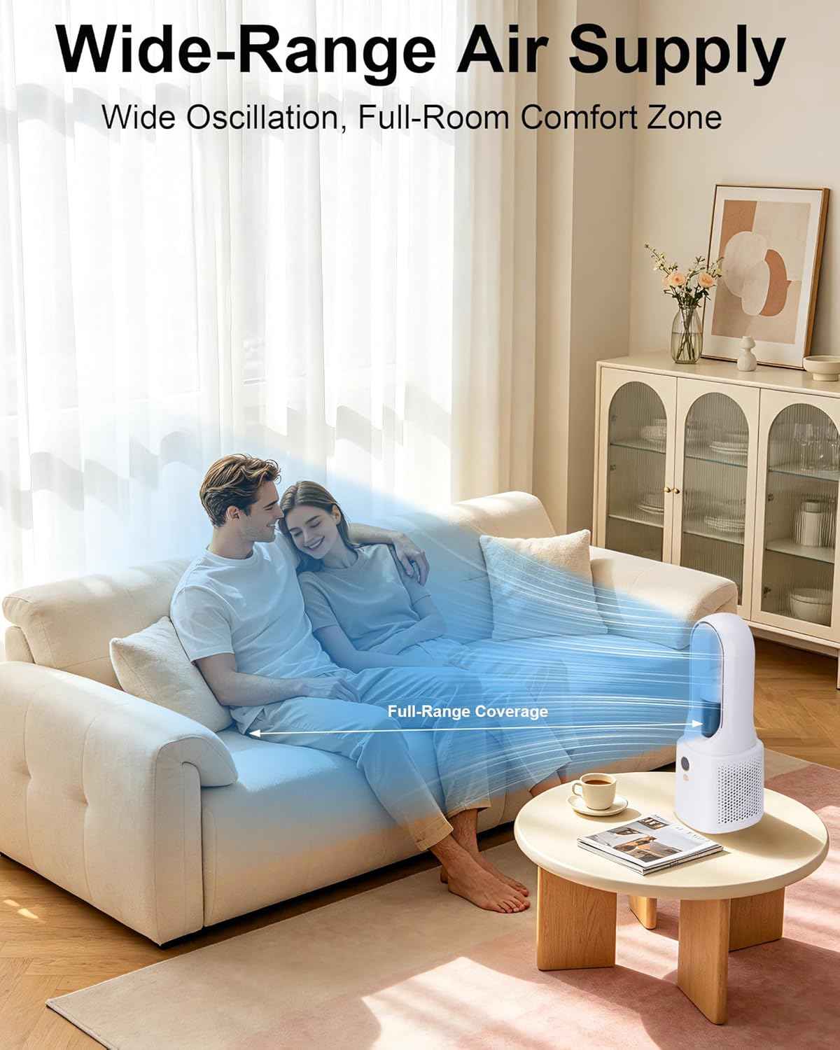 Bladeless Desk Fan, Small Desk Fan with Cooling Mist Humidifier for Bedroom Office, Small Table Fan with 5 Speeds, Touch Control, Easy to Clean
