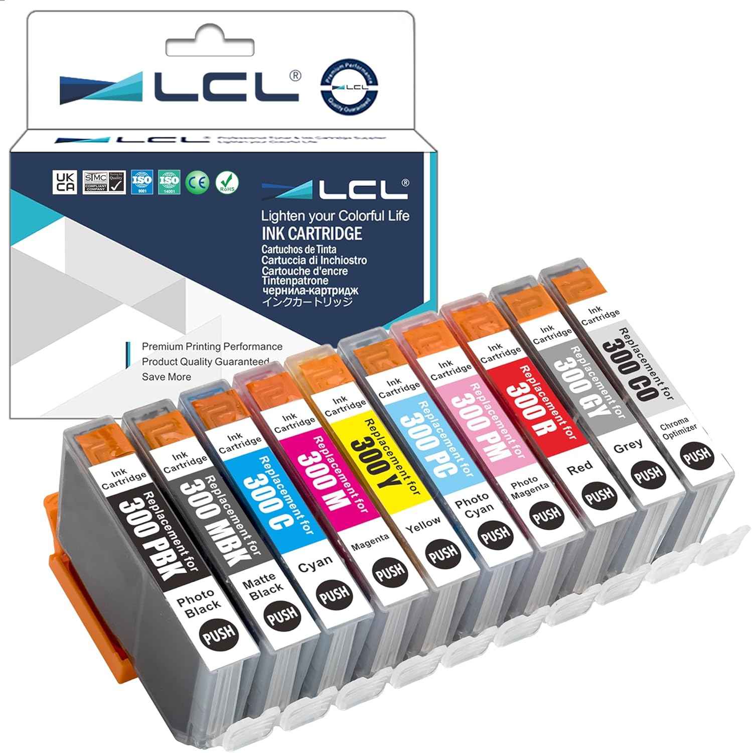 LCL PFI-300 Ink Cartridge Pigment 10 Packs Replacement for Canon PFI-300 PFI300 PFI 300 Ink for imagePROGRAF PRO-300 Printers
