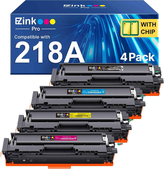 E-Z Ink Pro Compatible for HP 218A Toner Cartridges 4 Pack (with Chip) 3301fdw Toner Work for HP 218A 218X 218 for Color LaserJet Pro MFP 3301fdw 3301cdw 3201dw 3301sdw 3301 Printer Ink W2180A W2180X