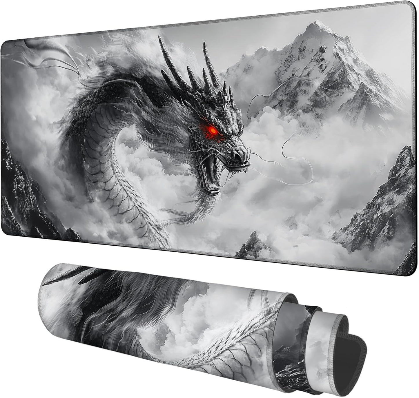 Large Mouse Pad Chinese Dragon Gaming Desk Pad Computer Keyboard Non-Slip Waterproof Mouse Mat with Rubber Base and Stitched Edges Entertainment Office Writing Desk Mat 35.4 x 15.7 Inches