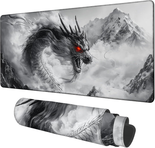 Large Mouse Pad Chinese Dragon Gaming Desk Pad Computer Keyboard Non-Slip Waterproof Mouse Mat with Rubber Base and Stitched Edges Entertainment Office Writing Desk Mat 35.4 x 15.7 Inches