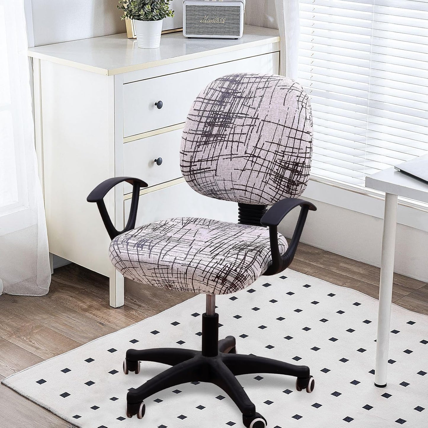 Smiry Stretch Printed Office Computer Chair Covers, Universal Washable Removable Desk Rotating Chair Slipcovers Protector, Seat + Backrest Cover - Brown and White