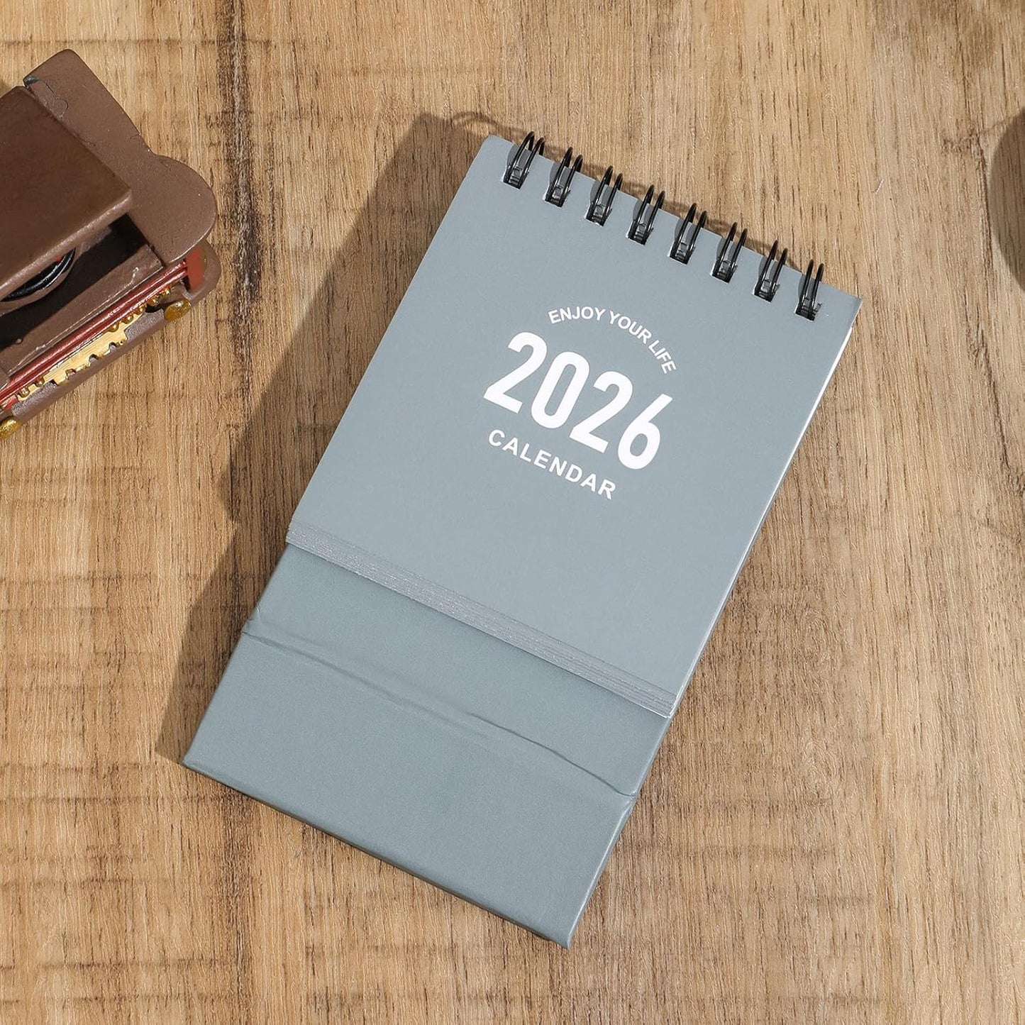 Mini Desk Calendar 2025-2026 - July 2025 to Dec 2026 Small Desktop Calendar Thick Paper Twin-Wire Binding with Stickers for Home Office School (Mini Grey)