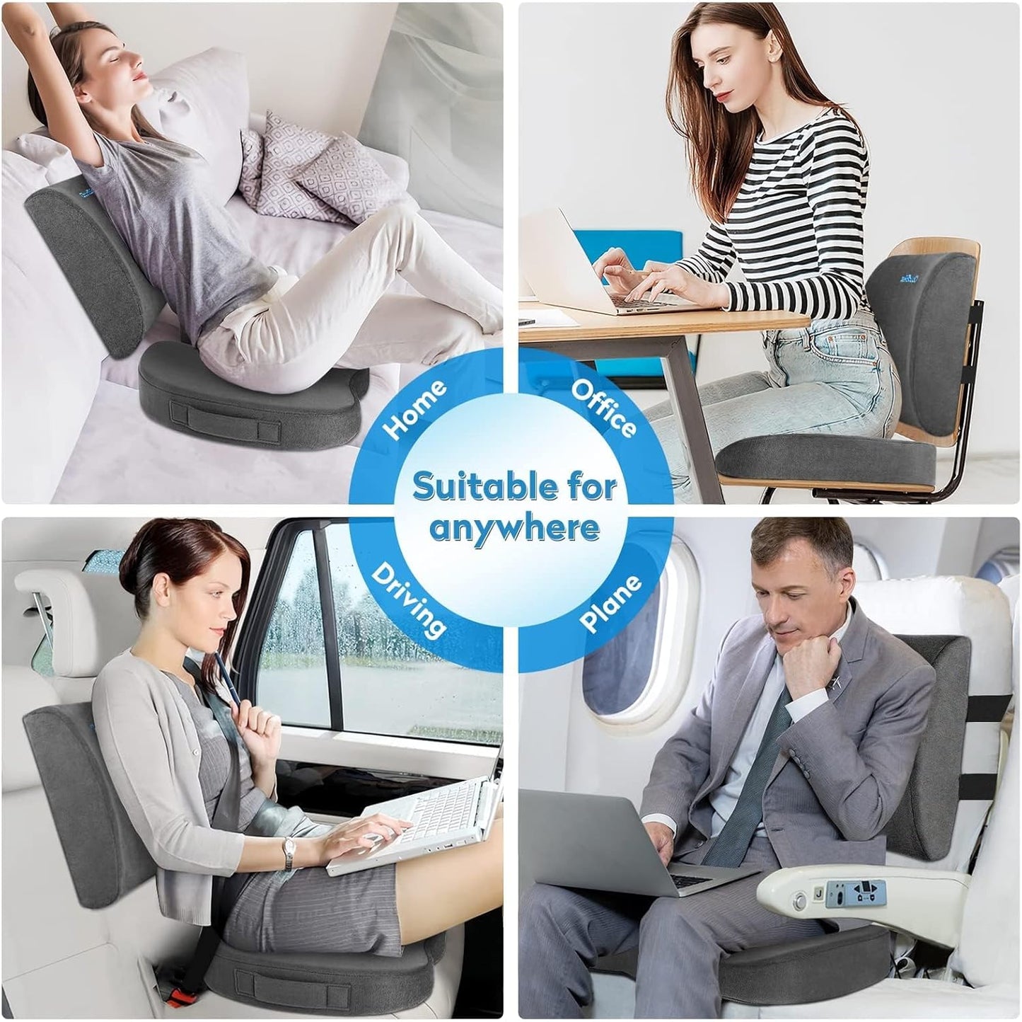 CloudBliss Lumbar Support Pillow & Seat Cushion Set for Office Chair, Desk Chair, Wheelchair & Car–Memory Foam Back Support, Ergonomic Chair Cushions,Sciatica Pain Relief,Home Essentials(Grey,XL)