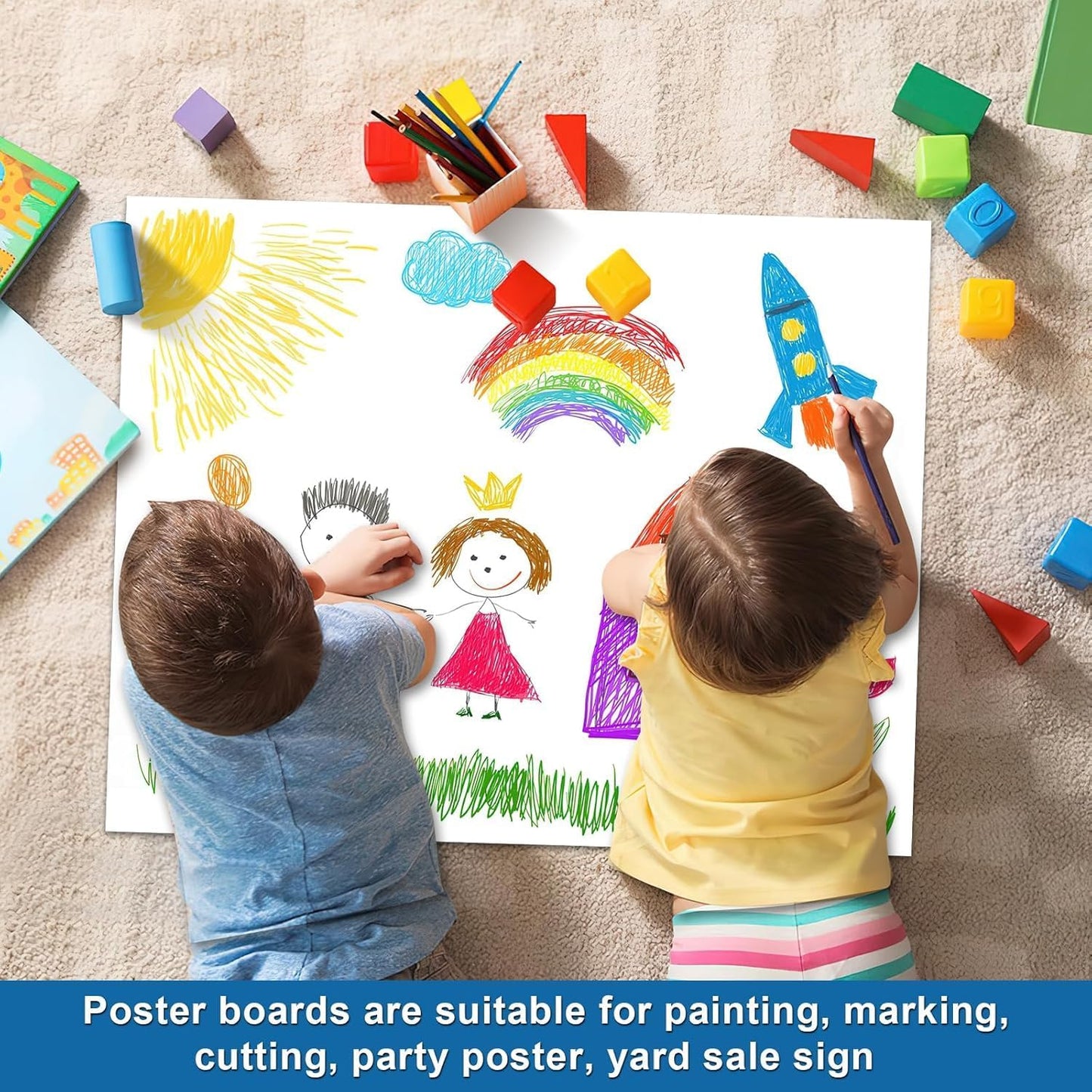50 Pcs Poster Board 22" x 28" White Poster Paper Bulk, ROOKEA 250 GSM Vision Board for School Arts Craft Projects Presentations Drawing Scrapbooking Blank Graphic Display Office Supplies