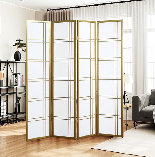 NicBex Room Divider 4 Panel Room Dividers with Paper-Looking Partition Room Dividers and Folding Privacy Screens Wall Divider for Home, Office, Room Separation,72" W x 1" D x 70" H, White+Gold - Lumora Desk