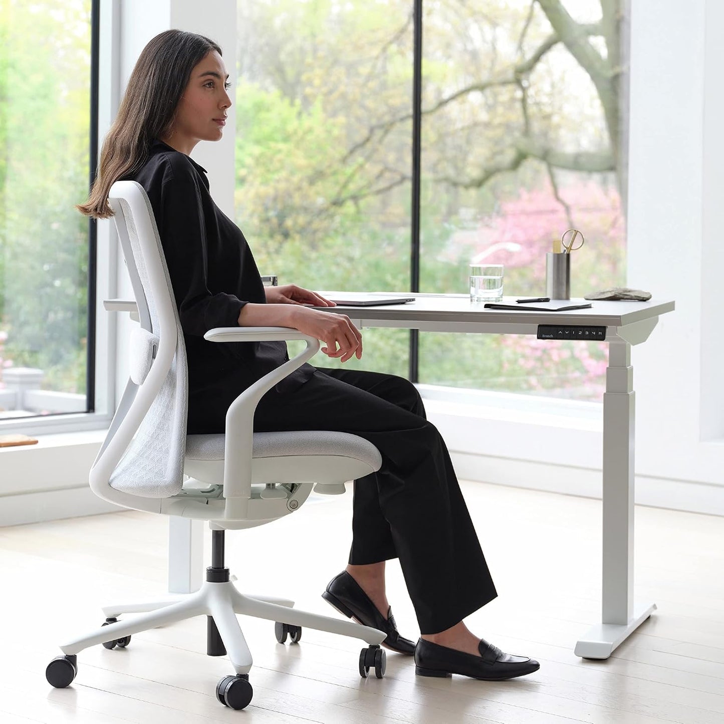Branch Verve Chair - High Performance Executive Office Chair with Contoured Seat Back and Adjustable Lumbar Rest - High Density Foam Cushion with Aluminum Base - Up to 275 lbs - Mist