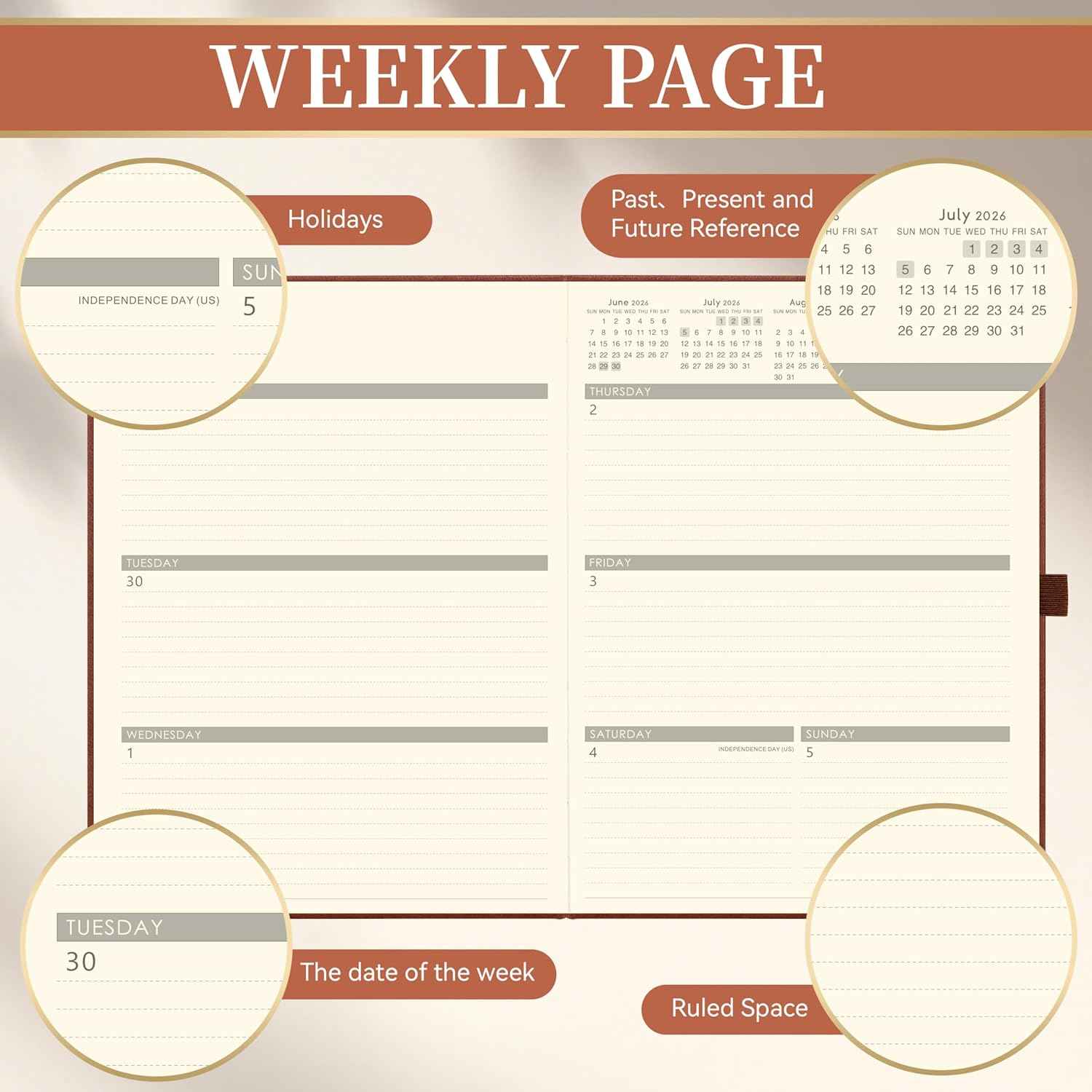 2026-2027 Planner - Academic Planner 2026-2027, July 2026 - June 2027, 9" x 11", Leather Planner Large, Monthly Weekly Planner with Pen Holder + Elastic Closure + Leather Hardcover + Bookmarks - Brown
