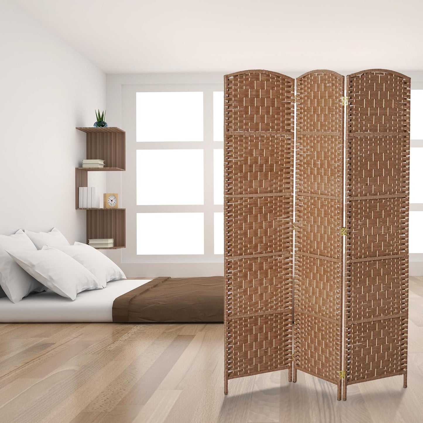 HOMCOM Room Divider, 3 Panel Folding Privacy Screen, 6FT Tall Portable Wicker Weave Partition Wall Divider for Bedroom, Home Office, Natural - Lumora Desk