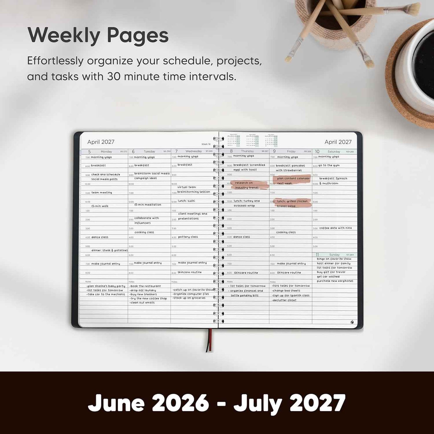 Academic Planner 2026-2027 - Hourly 2026-2027 Planner Weekly and Monthly - Appointment Book with Flexible Cover, Twin-Wire Binding - Simple Design for Productivity. June 2026 - July 2027. 6.5 x 8.5