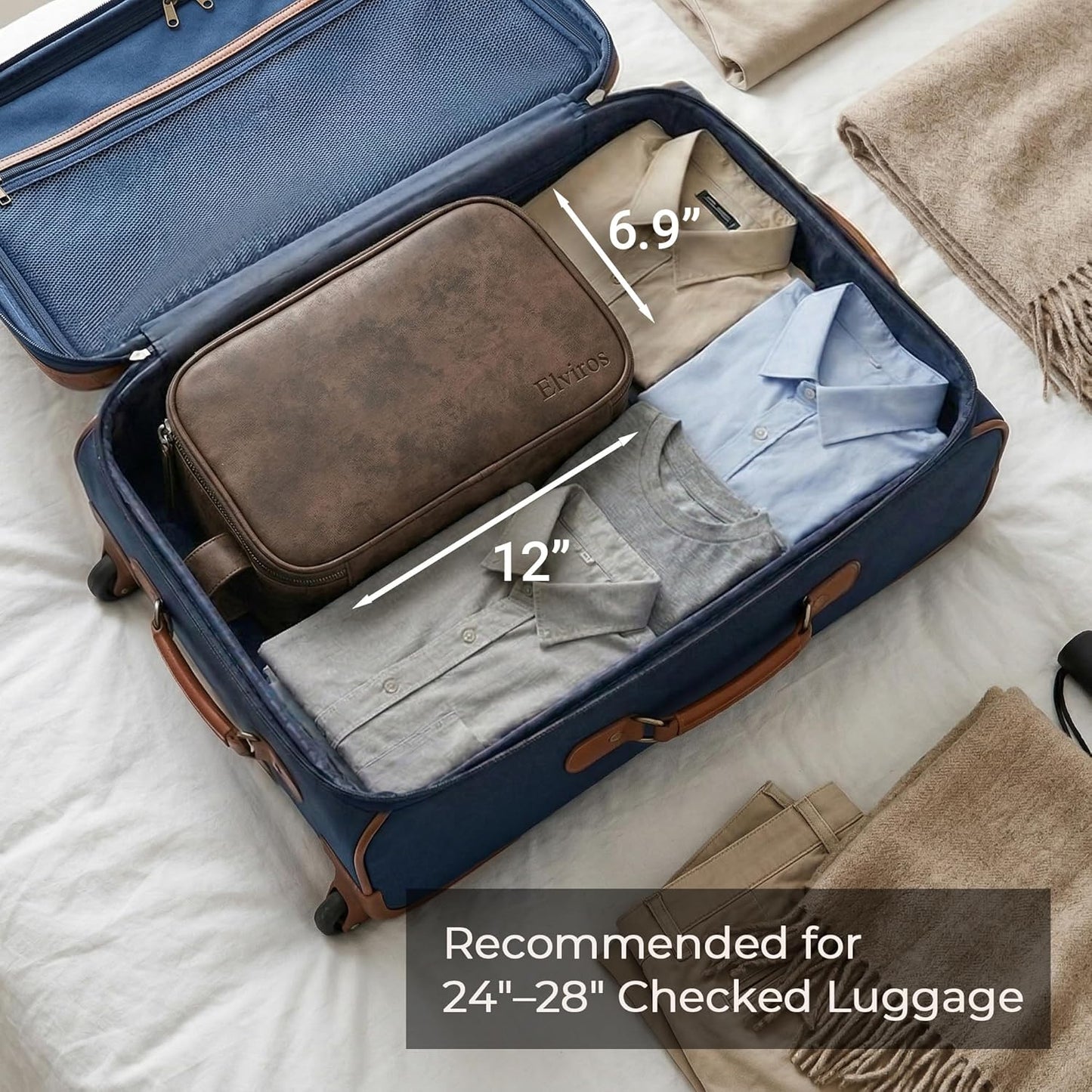Elviros Toiletry Bag for Men, Large Travel Shaving Dopp Kit Water-resistant Bathroom Toiletries Organizer PU Leather Cosmetic Bags