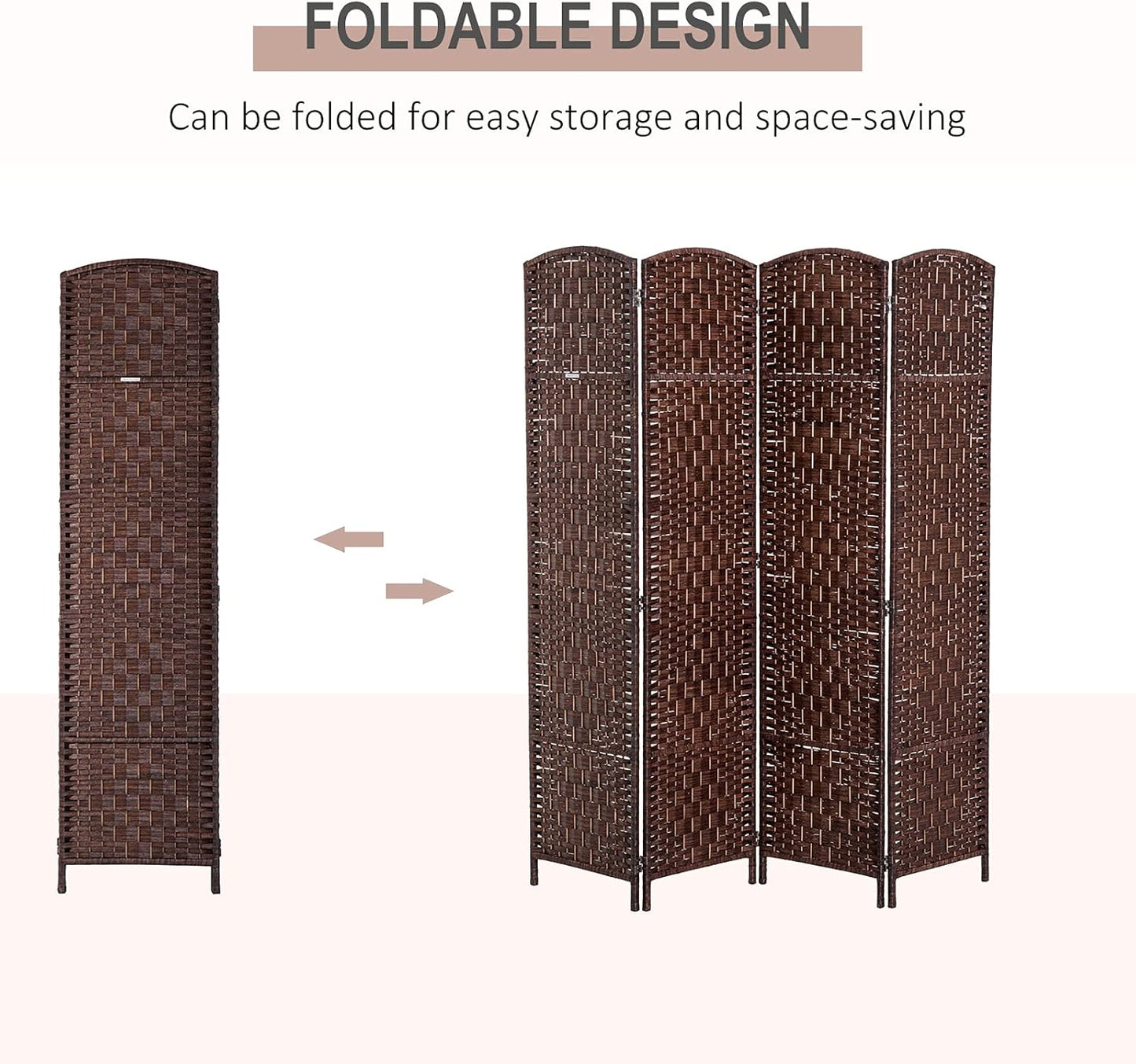 NicBex Room Divider 4 Panel Room Dividers with Woven Rattan Design Partition Room Dividers and Folding Privacy Screens 6 FT Wall Divider for Office, Room Separation,70.75"W x 0.75"D x 70.75"H, Brown - Lumora Desk