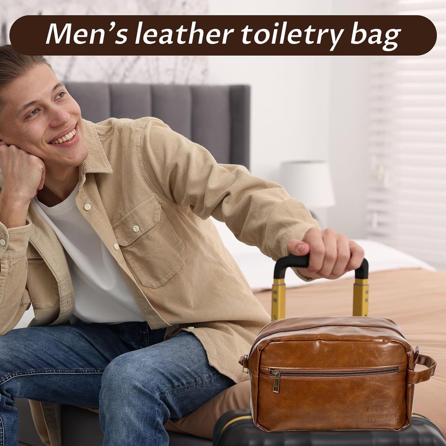 6 Pcs Leather Toiletry Bags for Men, Leather Groomsmen Gifts Men's Toiletry Bag Travel Shaving Kit Wedding Proposal Gift for Groomsmen Bachelor Party Favors (Brown)