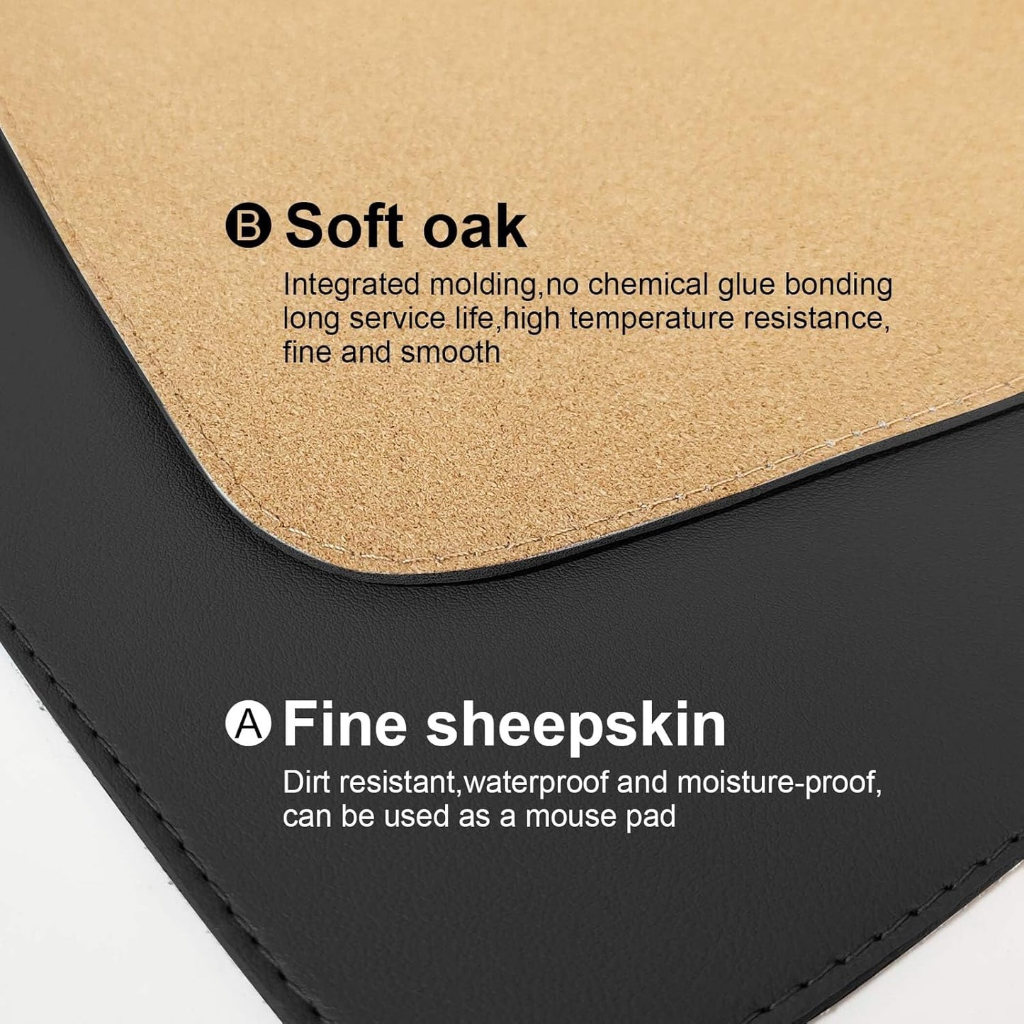 DAWNTREES Dual Sided Desk Mat,Black Leather Desk Pad,47.2''x23.6'',Cork Desk Mat Protector,120x60cm Extra Large Mouse Pad,with PU Leather Valet Tray Organizer,Desk Writing Pad for Office and Home